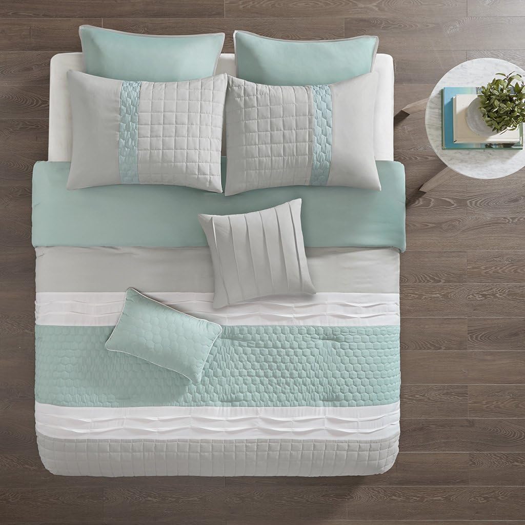 Exclusive Discount 90% Price 510 DESIGN Tinsley 8 Piece Ultra Soft Quilted Comforter Set Bedding, King Size, Seafoam/Grey Up To 50% OFF 510 DESIGN Tinsley 8 Piece Ultra Soft Quilted Comforter Set Bedding, King Size, Seafoam/Grey