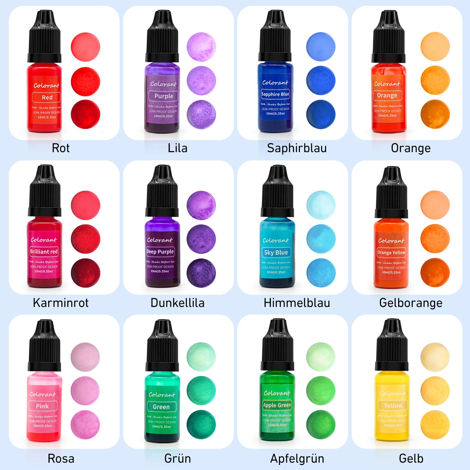 12 Farben Kerzenfarbe Flüssig Set，Kerzenwachs Farbe，Wachsfarbe für Kerzen，je 10ml，Anwendbar auf Paraffinwachs, Sojawachs usw，Perfekt für festliche Kerzen & Weihnachtsgeschenke (12 Farben)