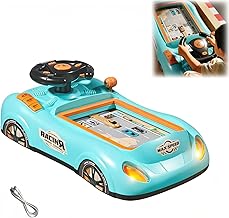 Musical Racing Car Steering Wheel for Boys and Girls - Toddler Learning Toy with Simulation Driving Game, Exciting Audio, and Bright Lights for Ages 3+ As A (Blue)
