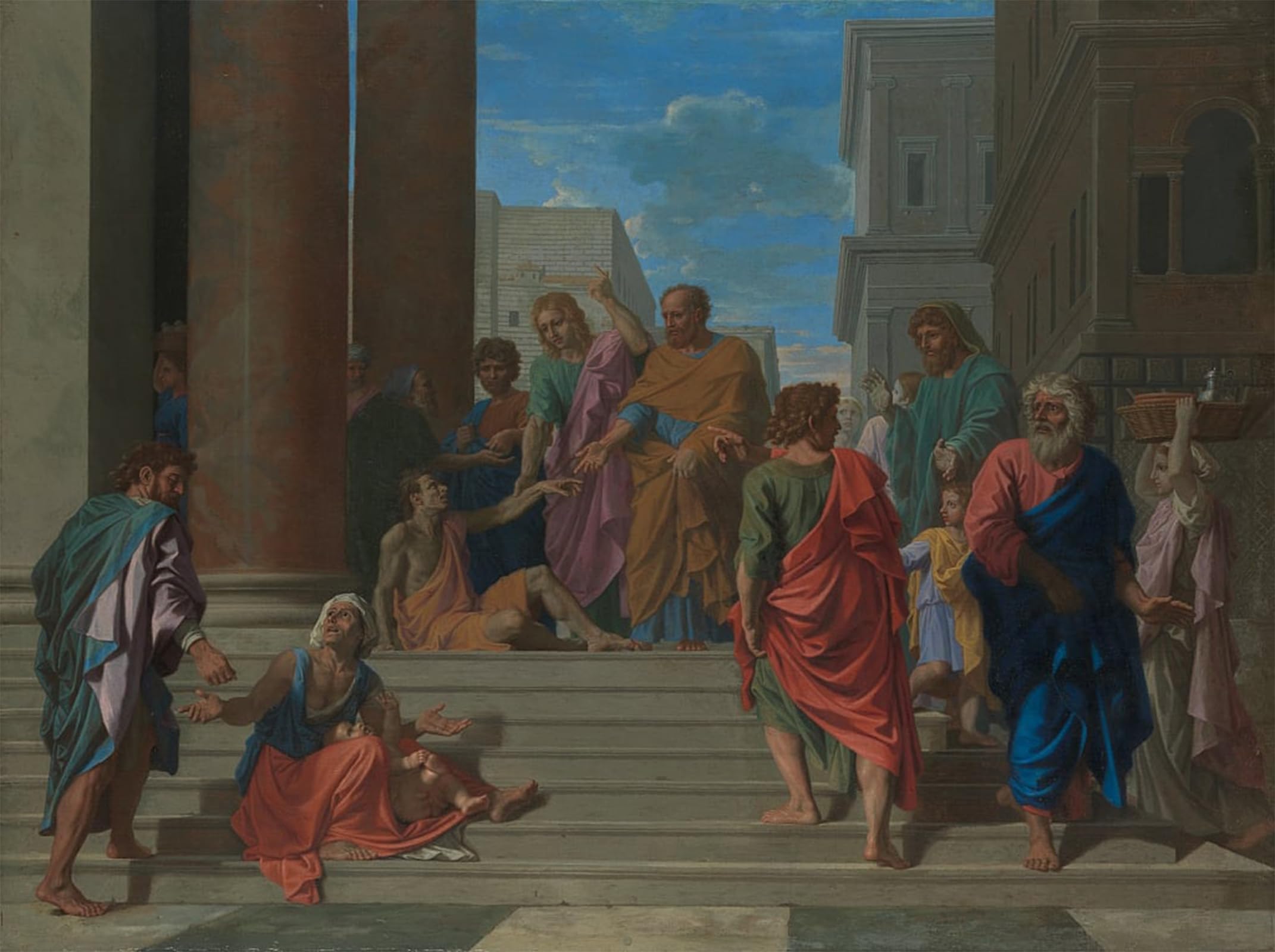 ARTXLXXBN Famous Art Print Poster Vintage Wall Art Saints Peter and John Healing the Lame Man by Nicolas Poussin Canvas Art Poster for Home Decor 60x90cm