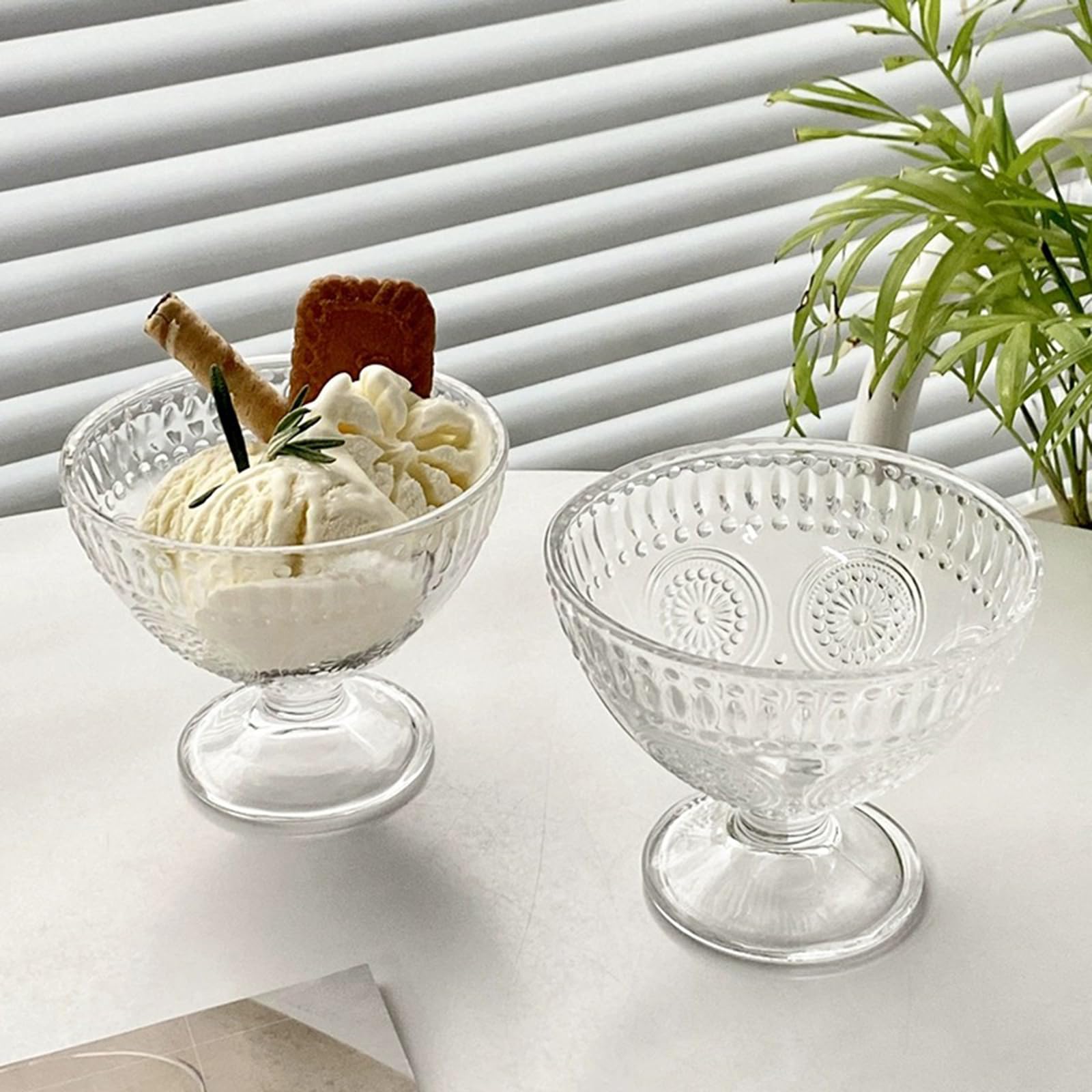 CHPINDAM Vintage Glass Dessert Bowls Set Of 8 - 9 Oz Sundae Cups With Sunflower Pattern, Lead-Free