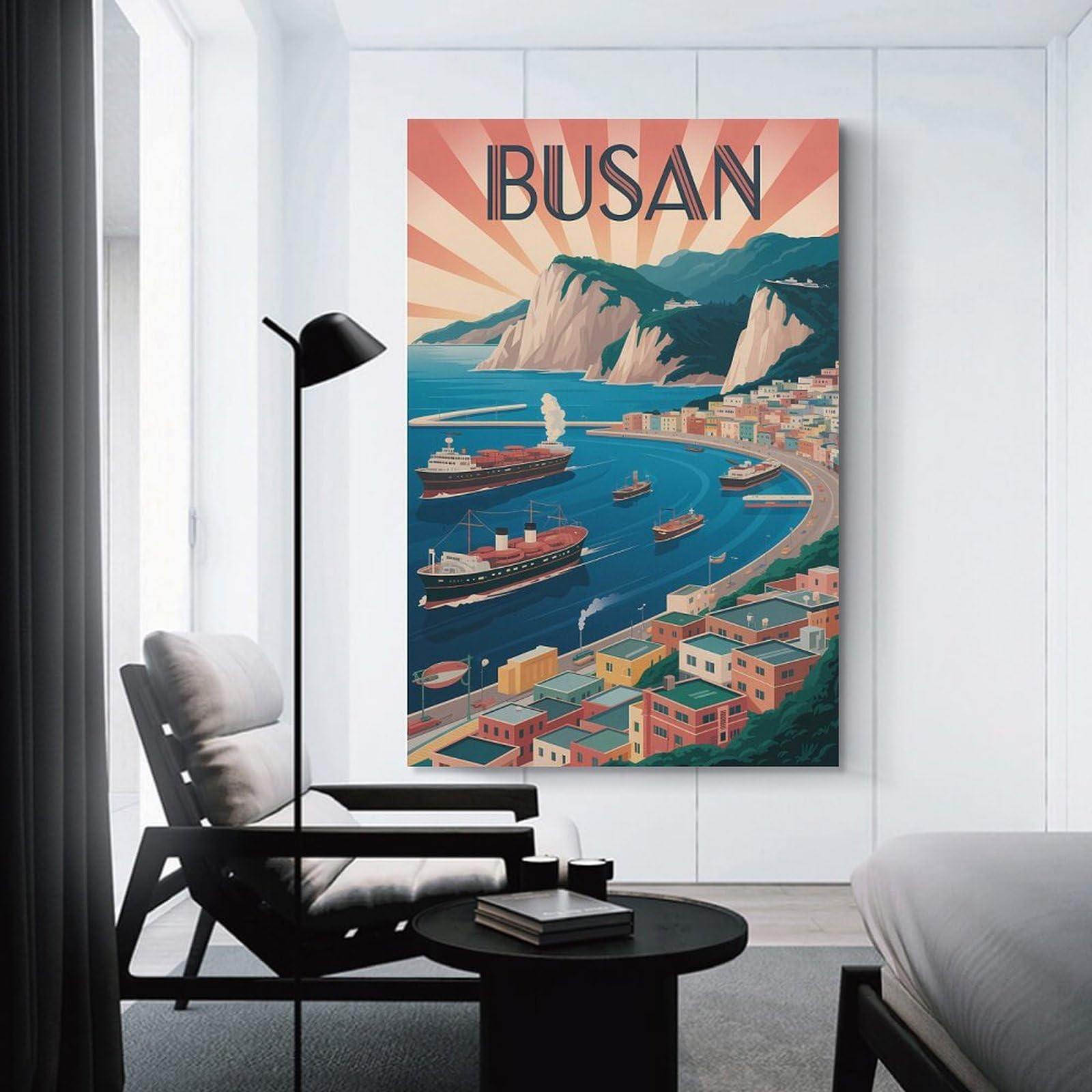 Junmoney Home Decor Wall Art Busan Travel, 24x36inch(60x90cm), for New Homes, Bedrooms Or Workspaces, Decorative Present for New Homes