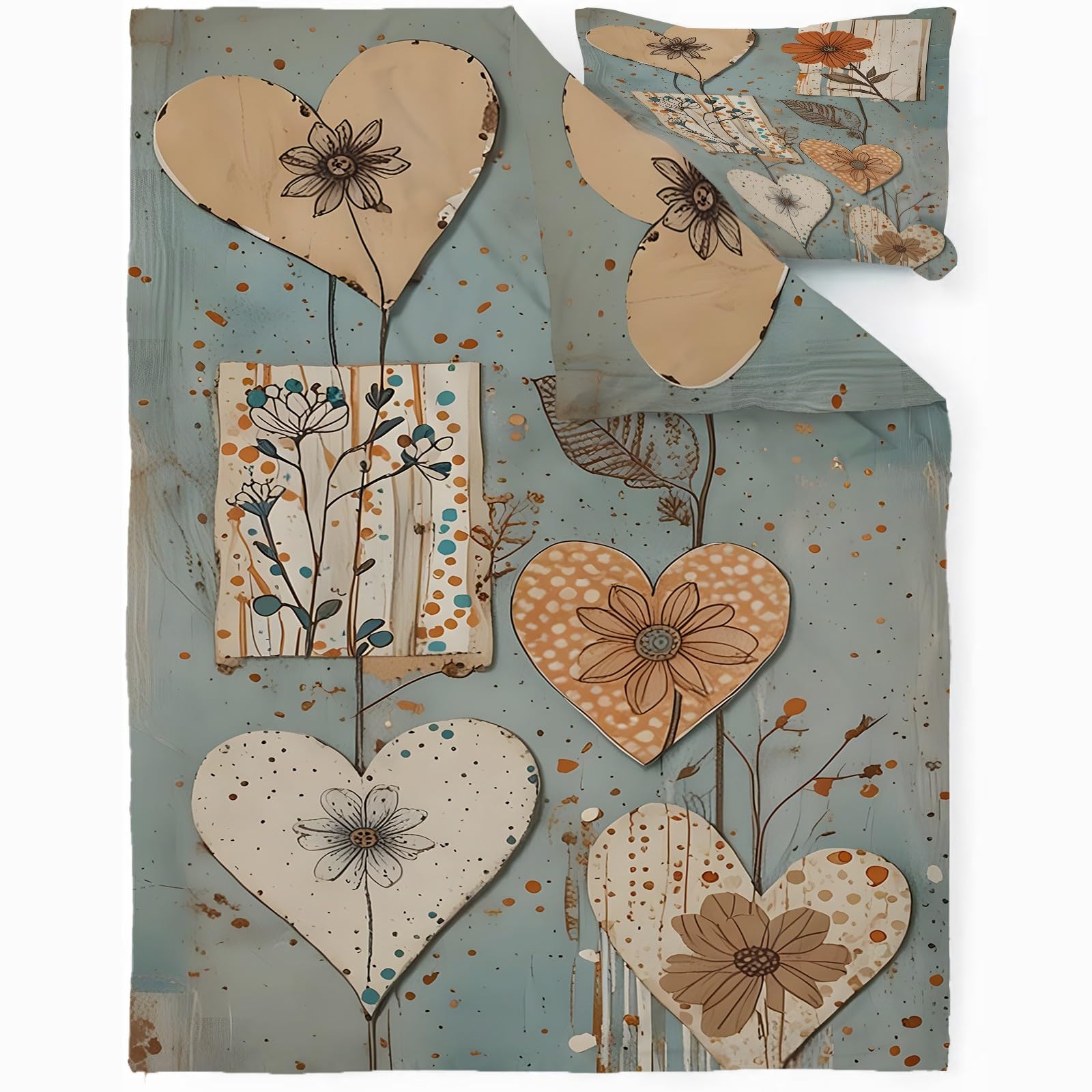 Housse de couette 200x200 fleurs parure de lit double confortable 3 pièces