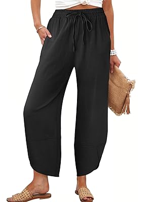 Caracilia Womens Wide Leg Capri Palazzo Pants Drawstring Casual Lounge Flowy Summer Beach Vacation Crop Trousers with Pockets