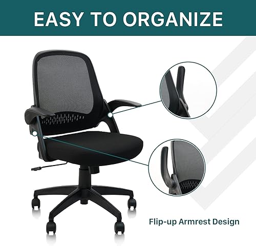 Miniatura 6 de CLATINA Silla ergonómica de escritorio de malla rodante con soporte lumbar y reposabrazos abatibles, cómodas sillas de trabajo para computadora,