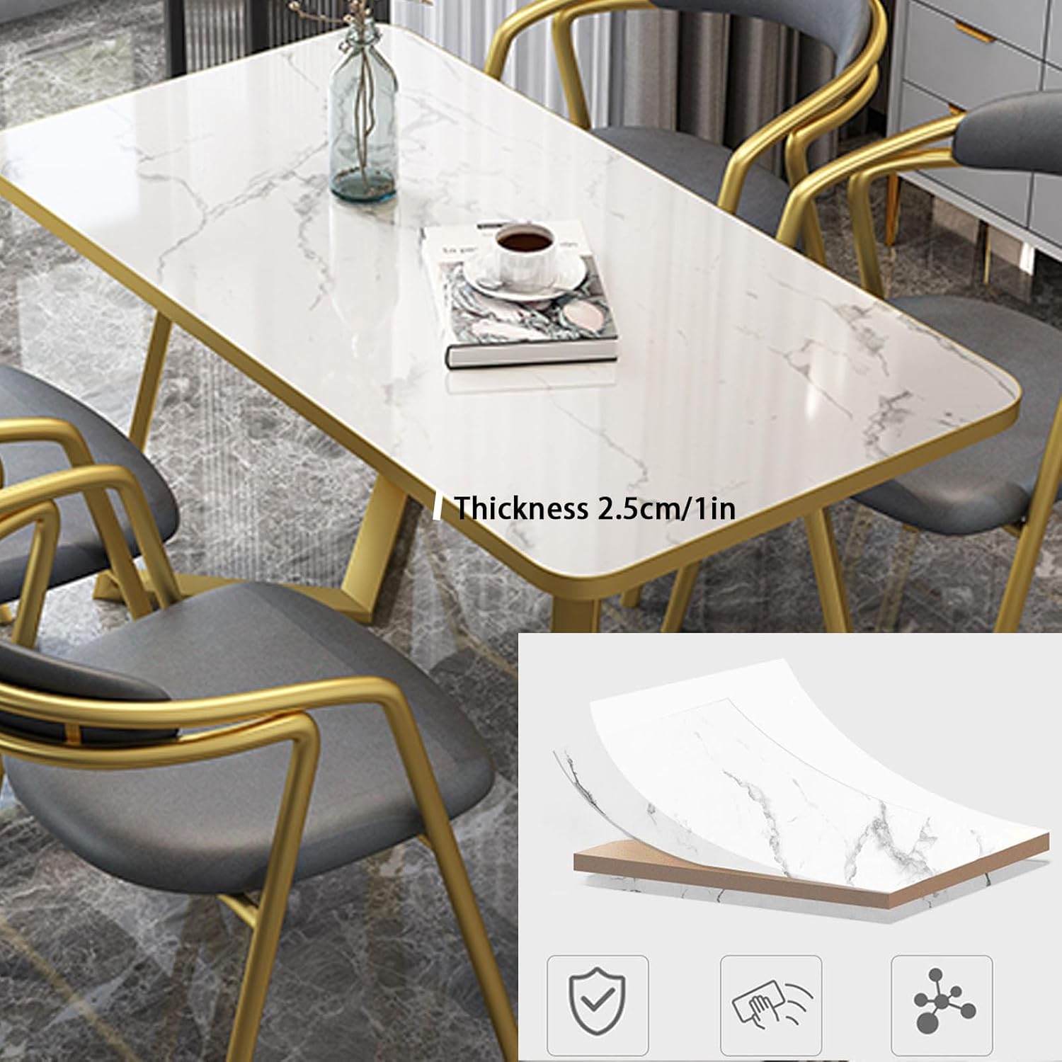 Office Reception Room Club Table and Chair Set, Negotiation Table and Chair Set for 4, Small Conference Room Negotiation Table Sets, Marble Square Table and PU Backrest Chair 5-Piece(Green)