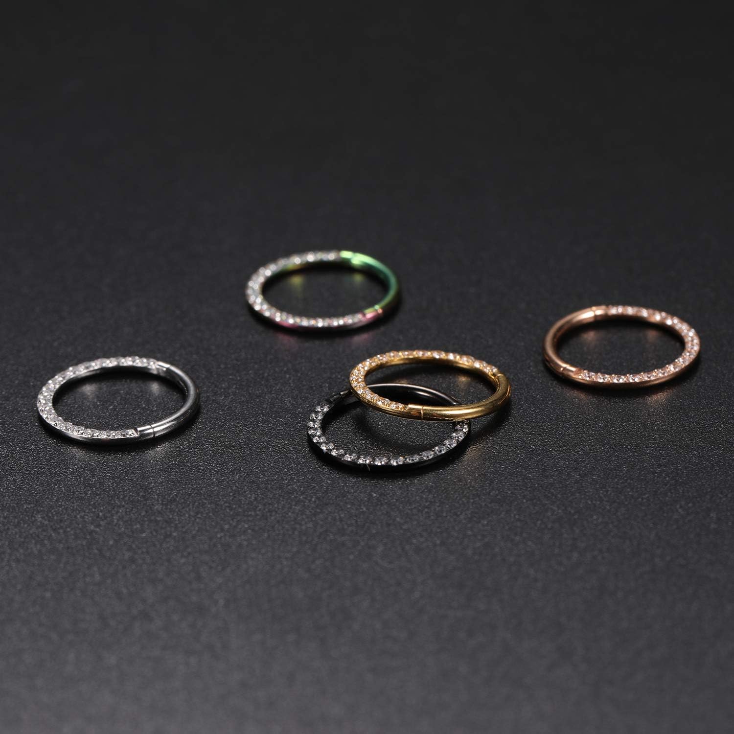 FUNLMO 16G Septum Ring & Earrings - 8mm Daith, Helix, Conch Piercing Jewelry - Surgical Steel CZ Paved Black