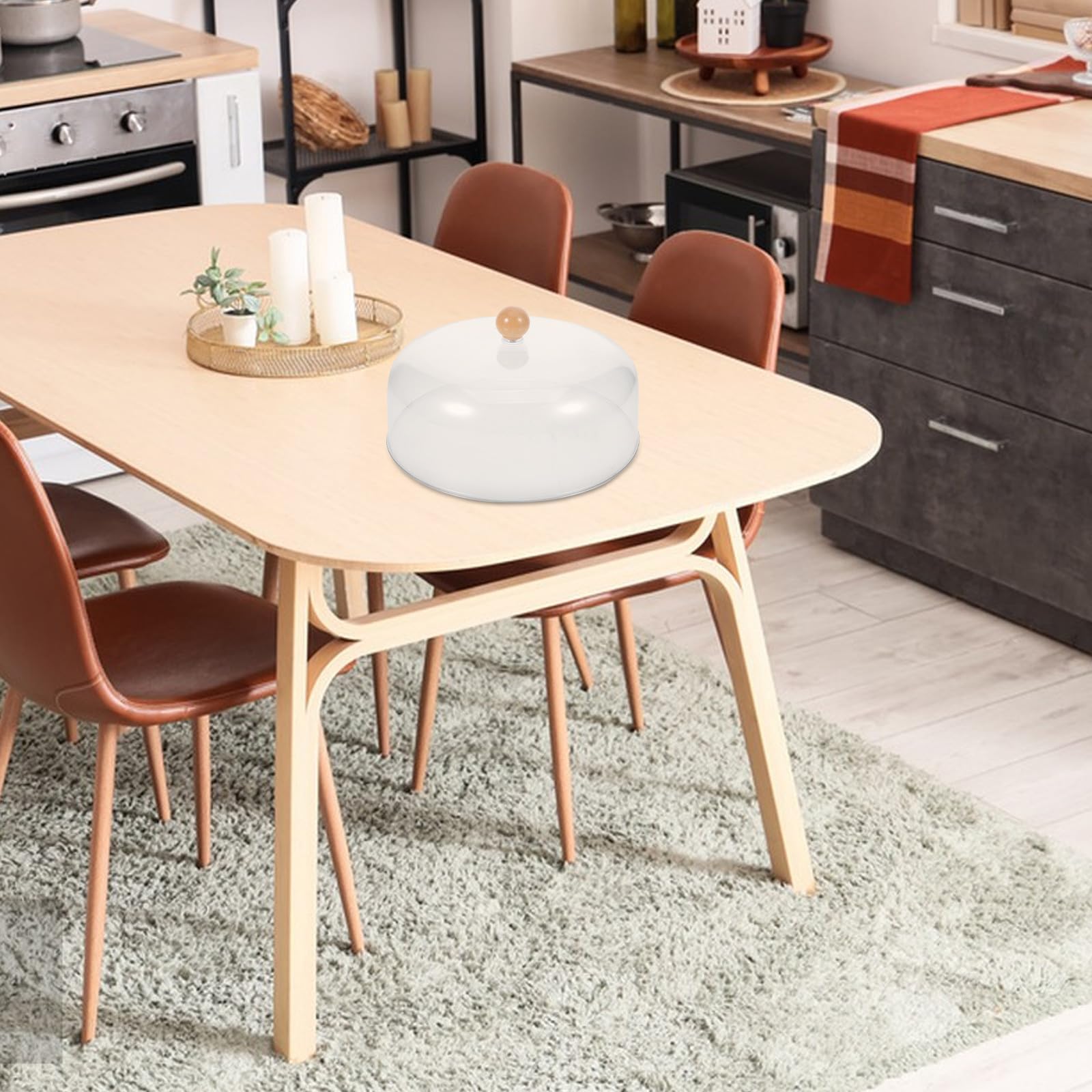Housoutil Coperchio Rotondo per Alimenti e Torta 23 Cm in Acrilico Trasparente Manico in Legno, Copertura a Cupola per Formaggi e Pasticceria, Protezione Igienica per Cucina e Buffet