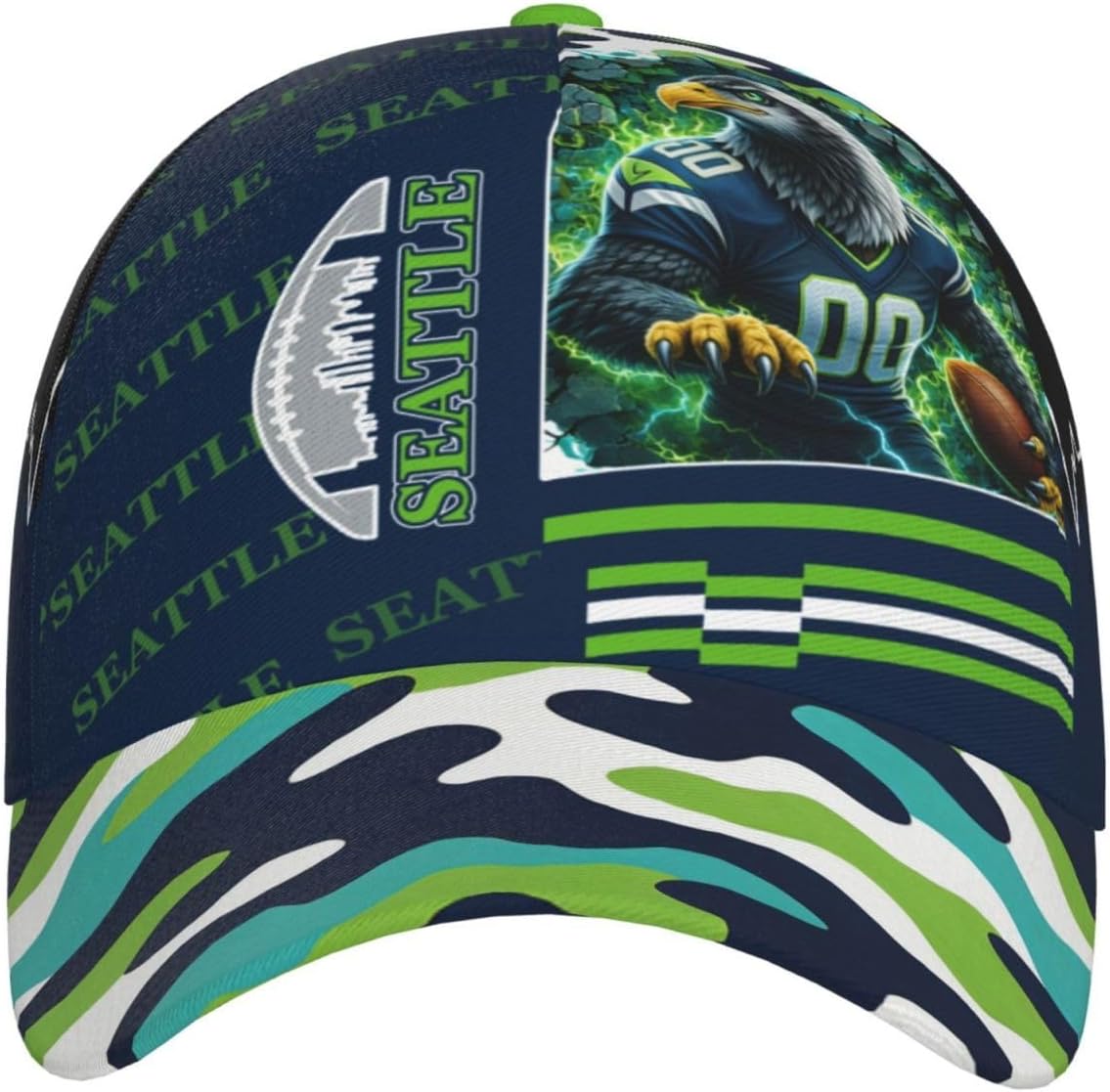 Seattle Baseball Cap Adjustable Snapback Hat with Football City Print Unisex Game Day Hat for Men Women Fans Gift - Image 2