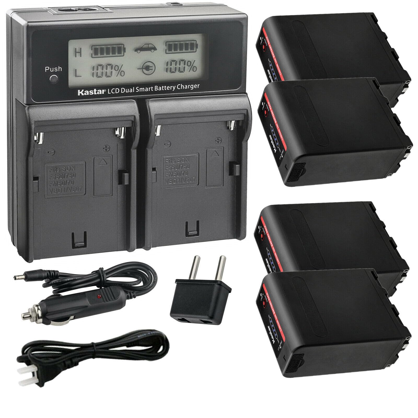 Kastar 4-Pack NP-F990EXP Battery and CH04 Dual Fast Charger Compatible with Sony CCD-TR11 CCD-TR1100E CCD-TR12 CCD-TR18 CCD-TR2 CCD-TR200 CCD-TR205 CCD-TR215 CCD-TR2200 CCD-TR2300 CCD-TR280 Camera