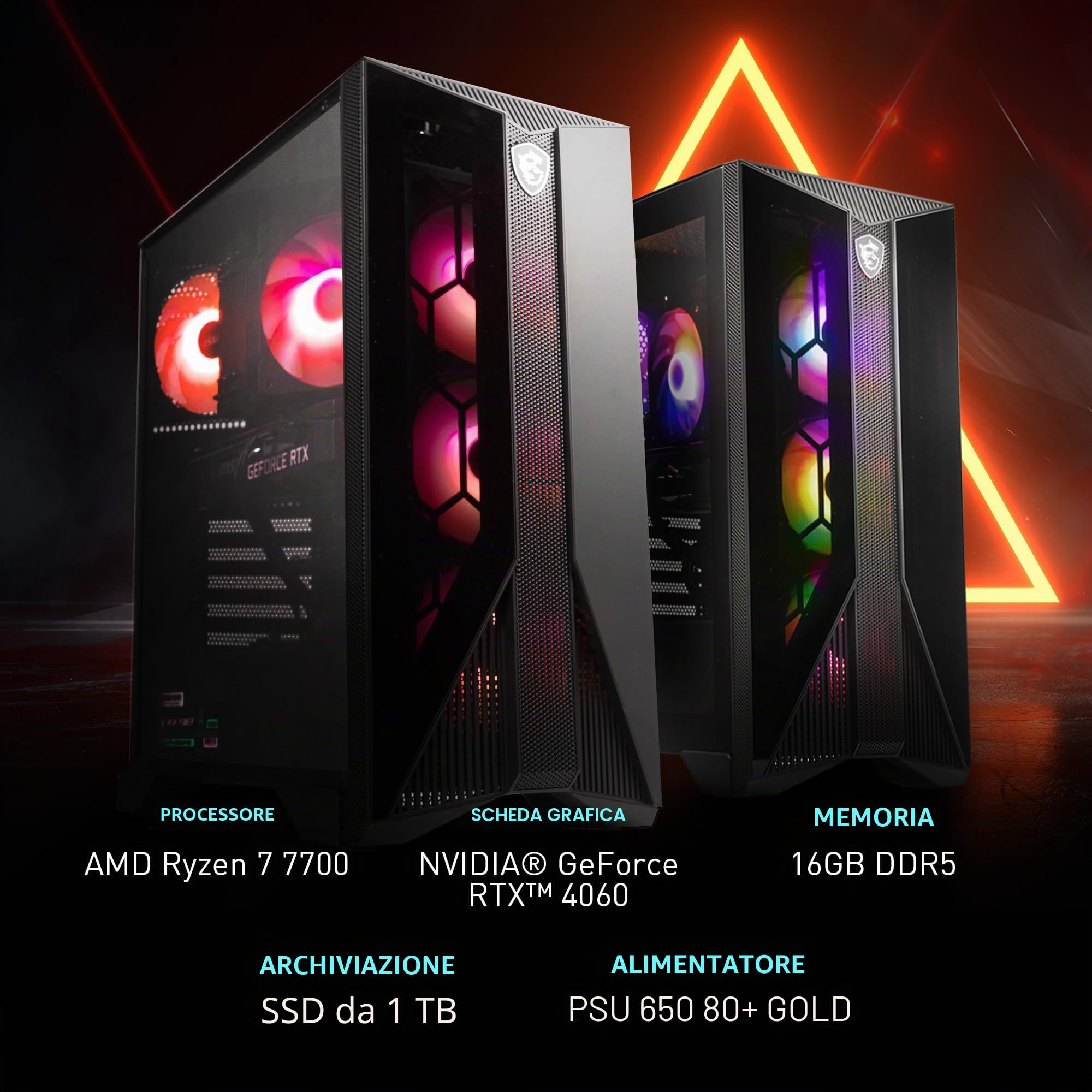 MSI Aegis Z2 Gaming Desktop (2024): AMD Ryzen R7-7700, Geforce RTX 4060, 16GB DDR5, 1TB m.2 SSD, 80+ Gold PSU, WiFi, tastiera e mouse, fai da te, Windows 11 Home: C7NUC-817US