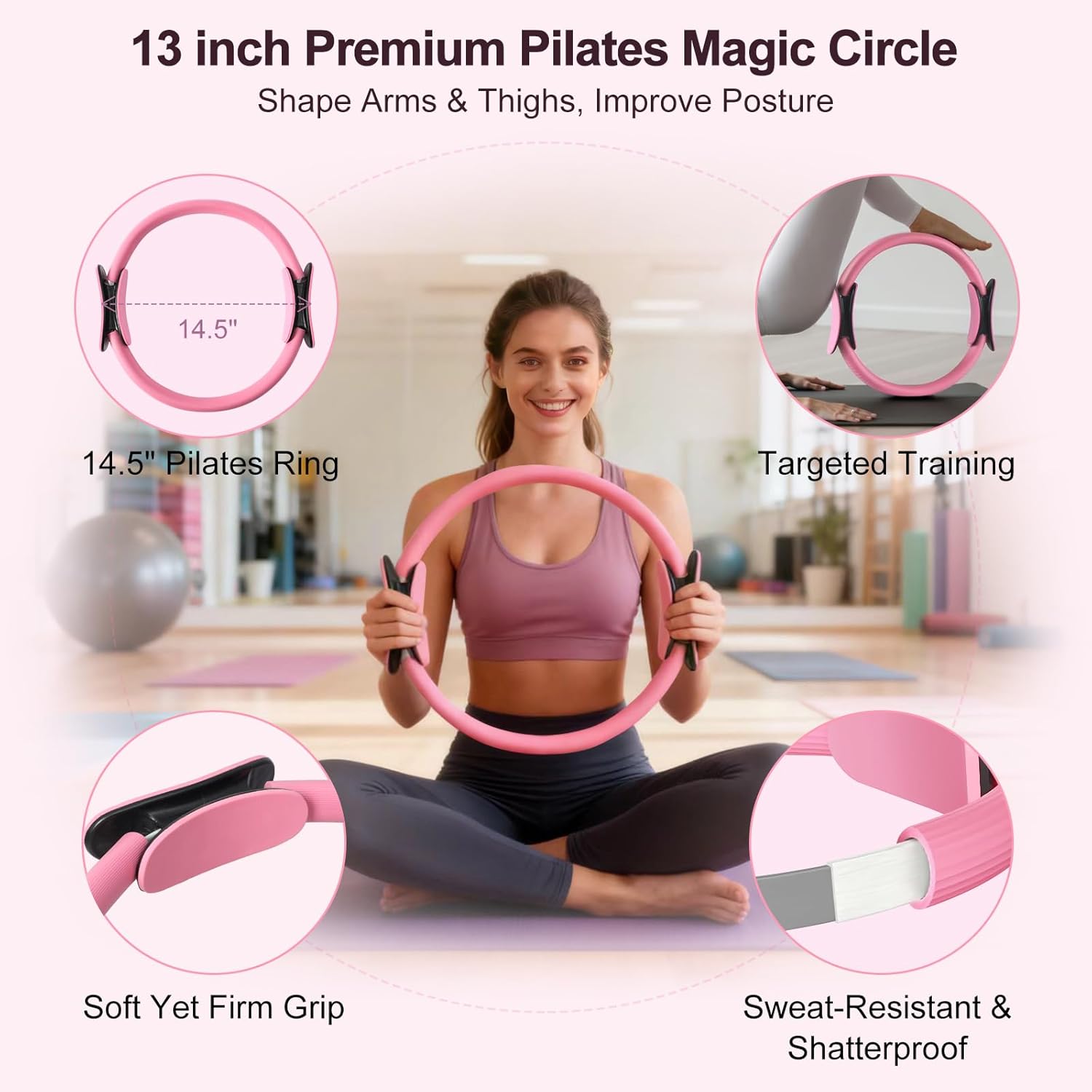 Pilates Kit, Home Pilates Workout Kit for Women, Pilates Equipment with Pilates Ring and Ball, Yoga Block & 5 Resistance Bands, Ankle Weights, Sliders & Grip Socks, Workout Guide Included