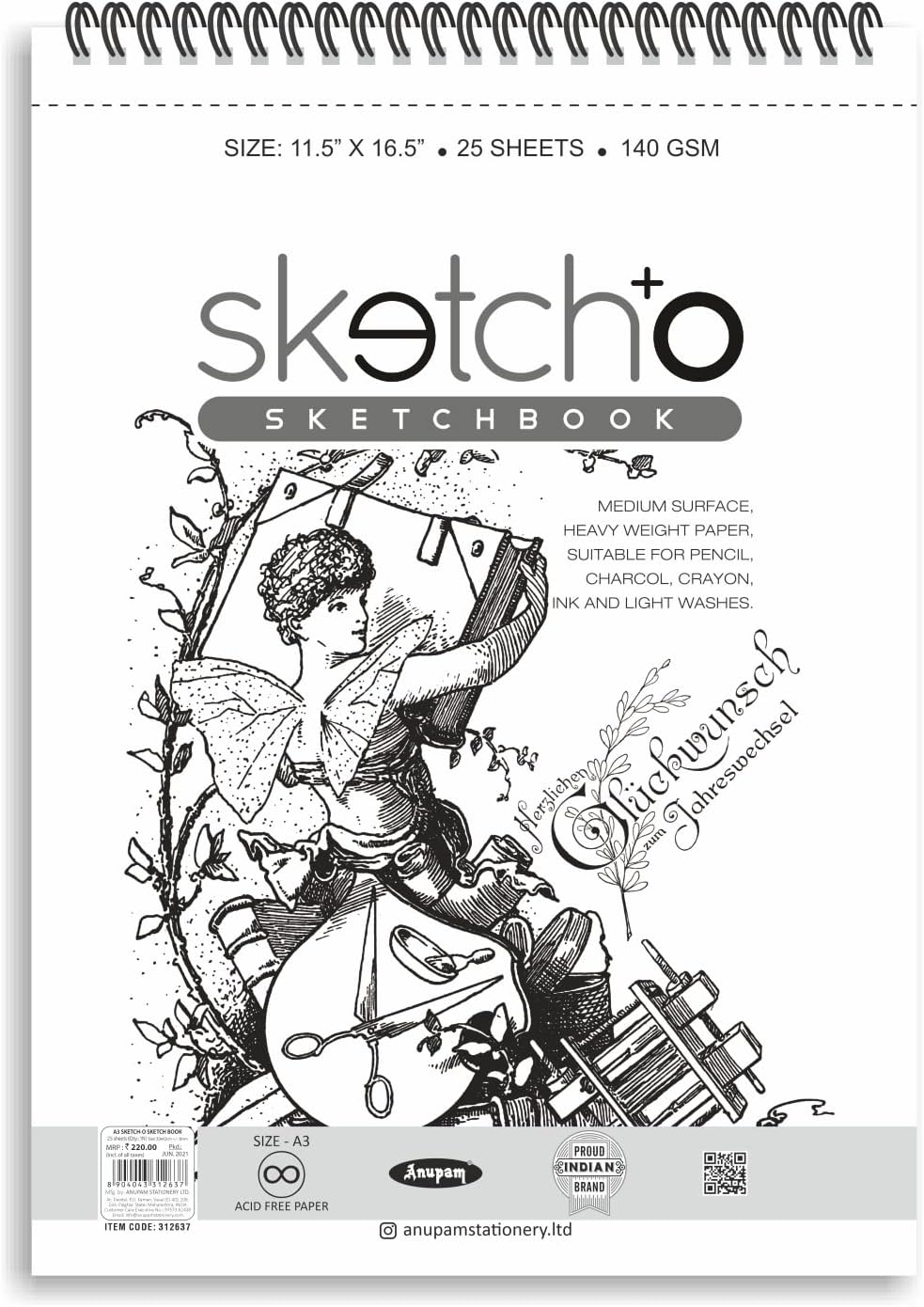 Anupam SketchO Sketch Book A3 Top Spiral Bound Sketchpad Acid Free Paper 140 GSM for Artists