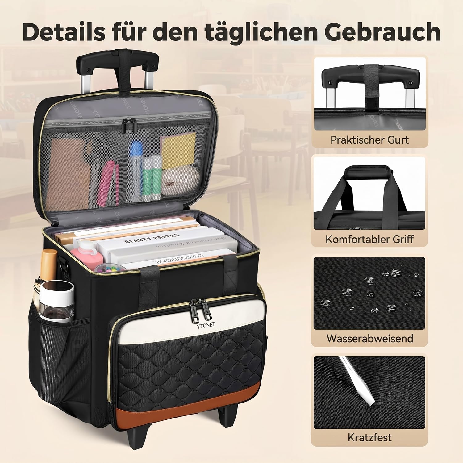Ytonet Lehrertasche Damen, Rucksack mit Rollen, Arbeitstasche Damen | Mit Isolierter Lunchtasche, 15,6 Zoll Laptoptasche mit Rollen, Lehrertasche Damen Große mit Rollen für Arbeit Büro, Farbblock