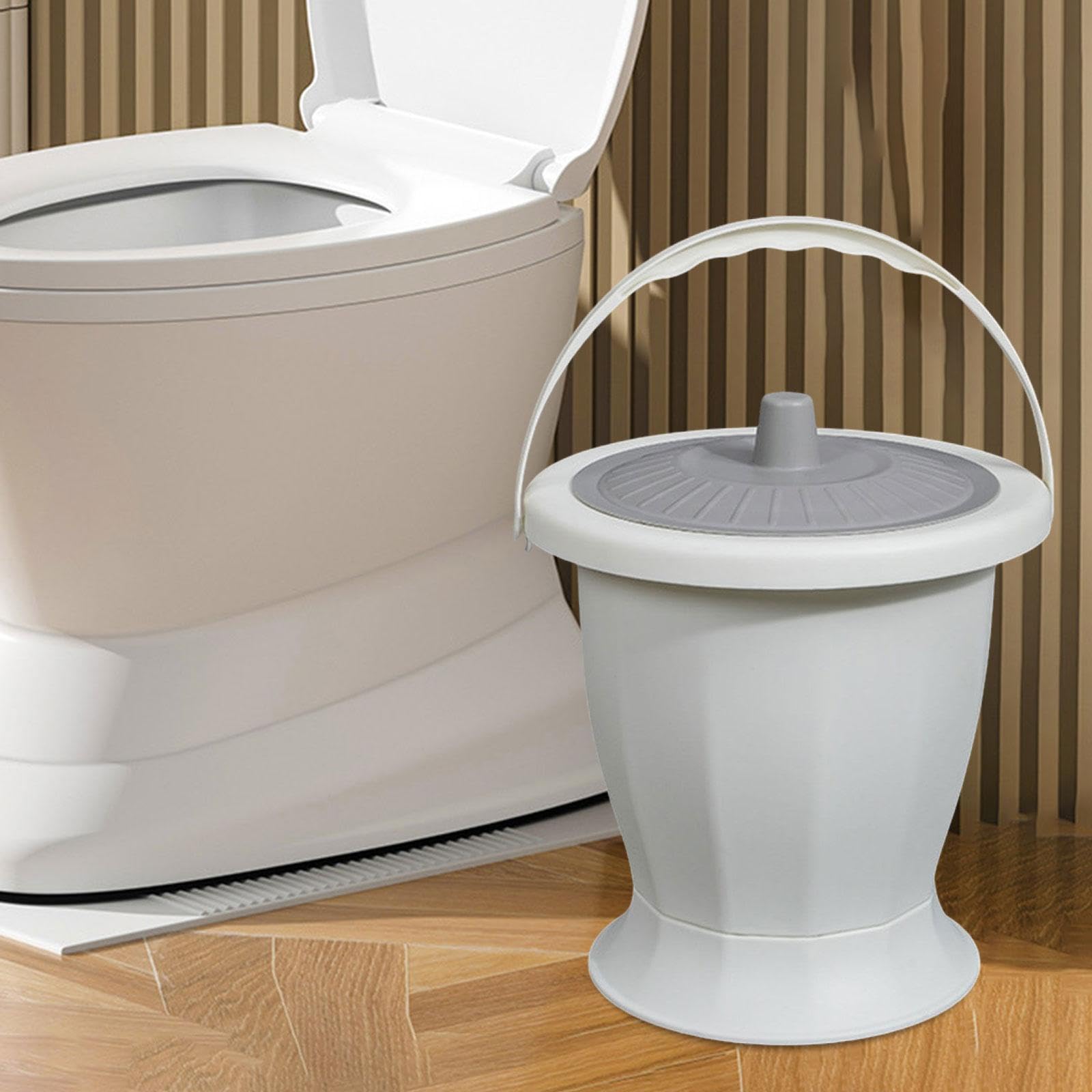 MagiDeal Seau de chambre de crachoir, pichet de nuit d'urinoir avec couvercle, pot de chambre de seau, bouteille d'urinoir de pot pour enfants adultes, Blanc avec anneau
