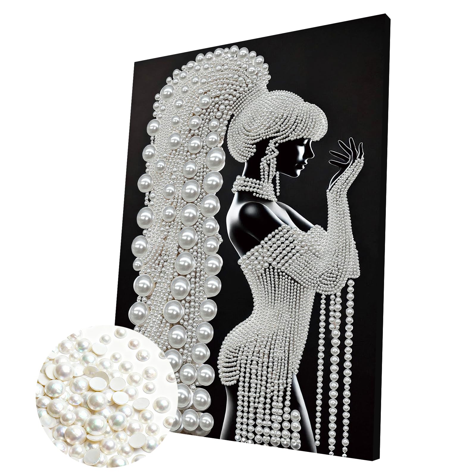 DIY Pearl Painting Kit with Wooden Frame, 3D Plastic Pearl Art Diamond Art Kits for Adults, Ready-to-Hang Home Decor, Gift for Women Beginners(Elegant Lady)(30 * 40cm)