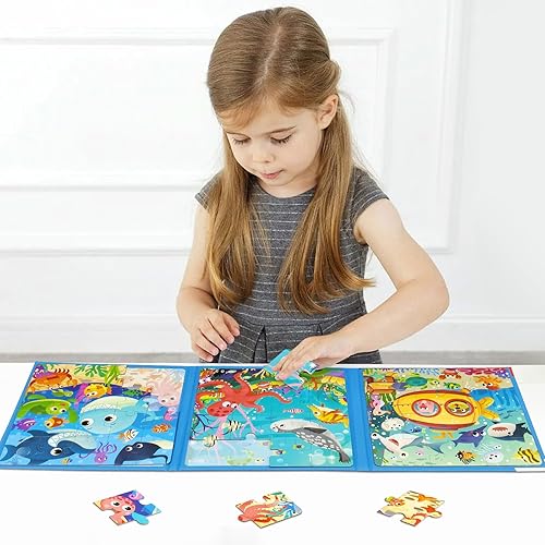 Miniatura 10 de Rompecabezas magnéticos para niños de 3 a 5 años, 3 en 1 con diseño de animales del mundo para niños pequeños, libro de rompecabezas magnéticos,
