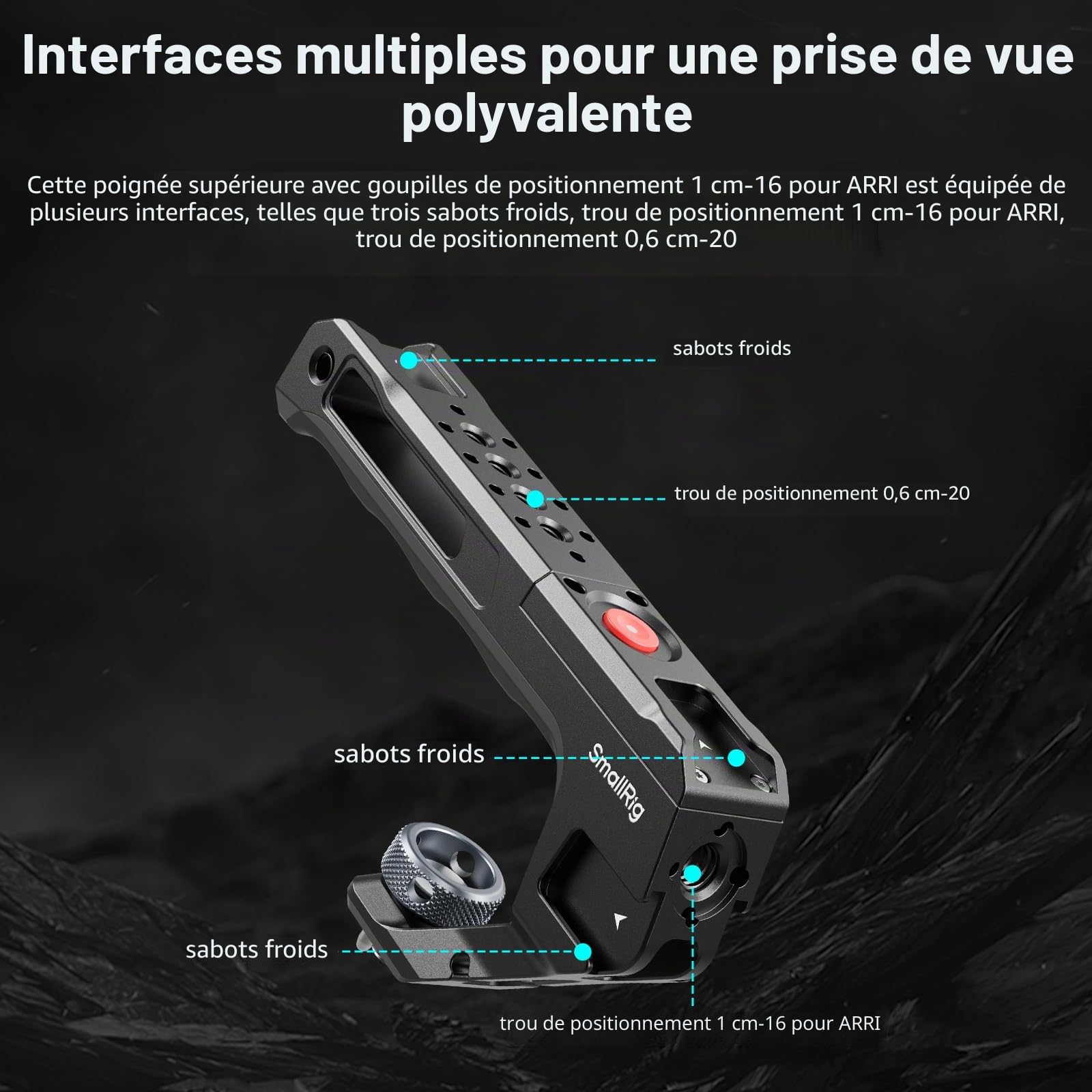Poignée supérieure SmallRIG avec déclencheur ARRI 3/8"-16, compatible Sony A7 III/FX3/A6600, Canon R5II/R5C, FUJIFILM X-H2S/X-T5, Panasonic S5 II/GH5