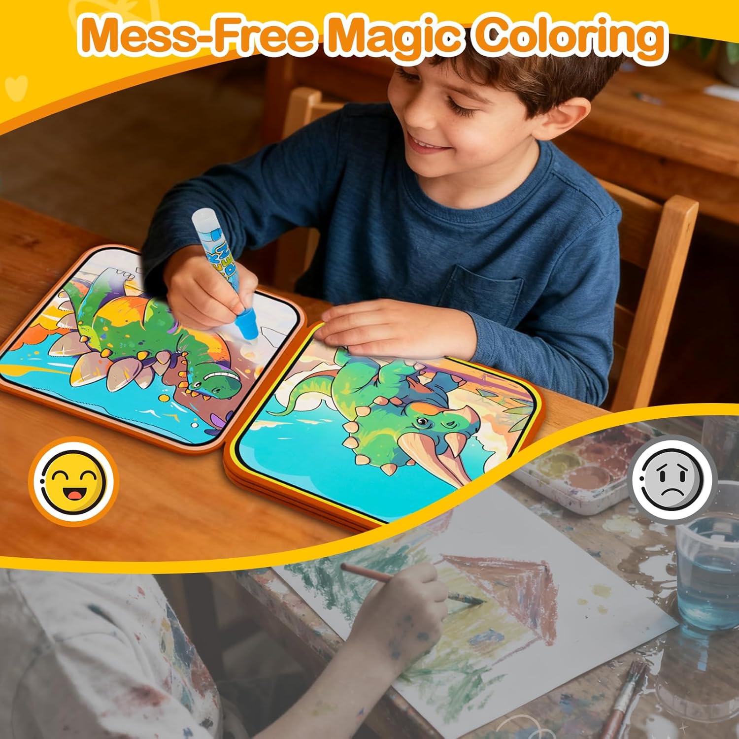 Dinosaur Water Coloring Book Toy For Toddler–Reusable Water Painting Book With Water Pen,Mess Free Coloring Magic Water Book For Kids,Preschool Educational Drawing Travel Toys Gift For Boy/Girl Age 3+ - Image 5