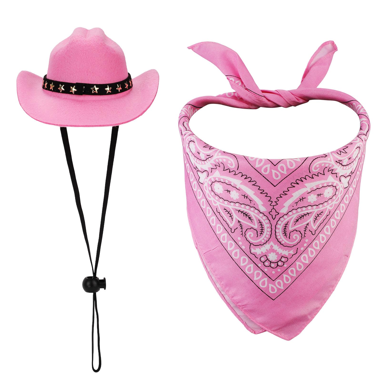 Disfraz de Vaquero para Mascotas, Sombrero Vaquero Perro y Pañuelo para Perros Bufanda Disfraces de Halloween para Perros para Gatos Pequeños Perros y Mascotas (Rosa)