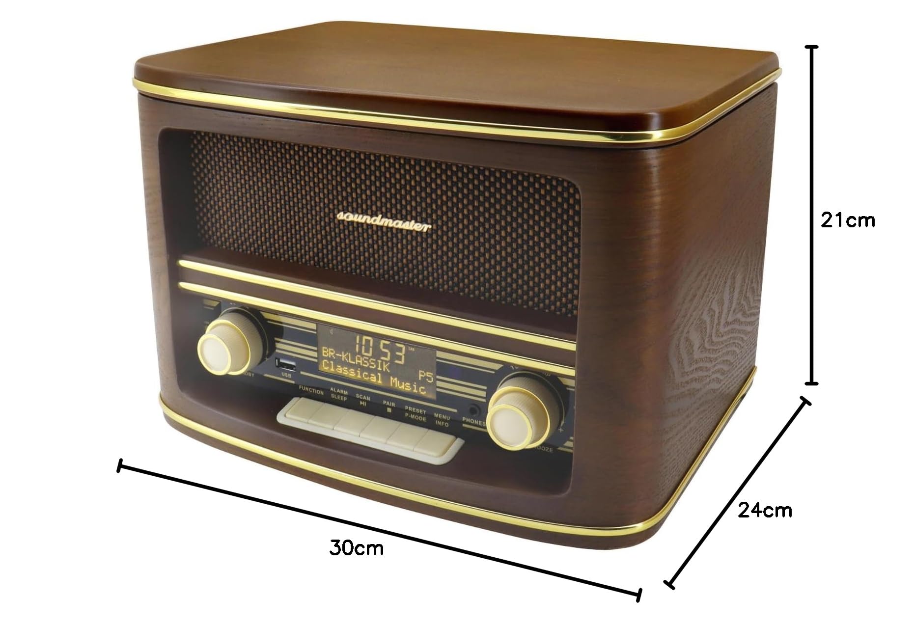 Soundmaster NR961 Nostalgie Système Stéréo Radio numérique stéréo Dab+ avec Lecteur CD CD MP3 USB Bluetooth AUX-in Égaliseur