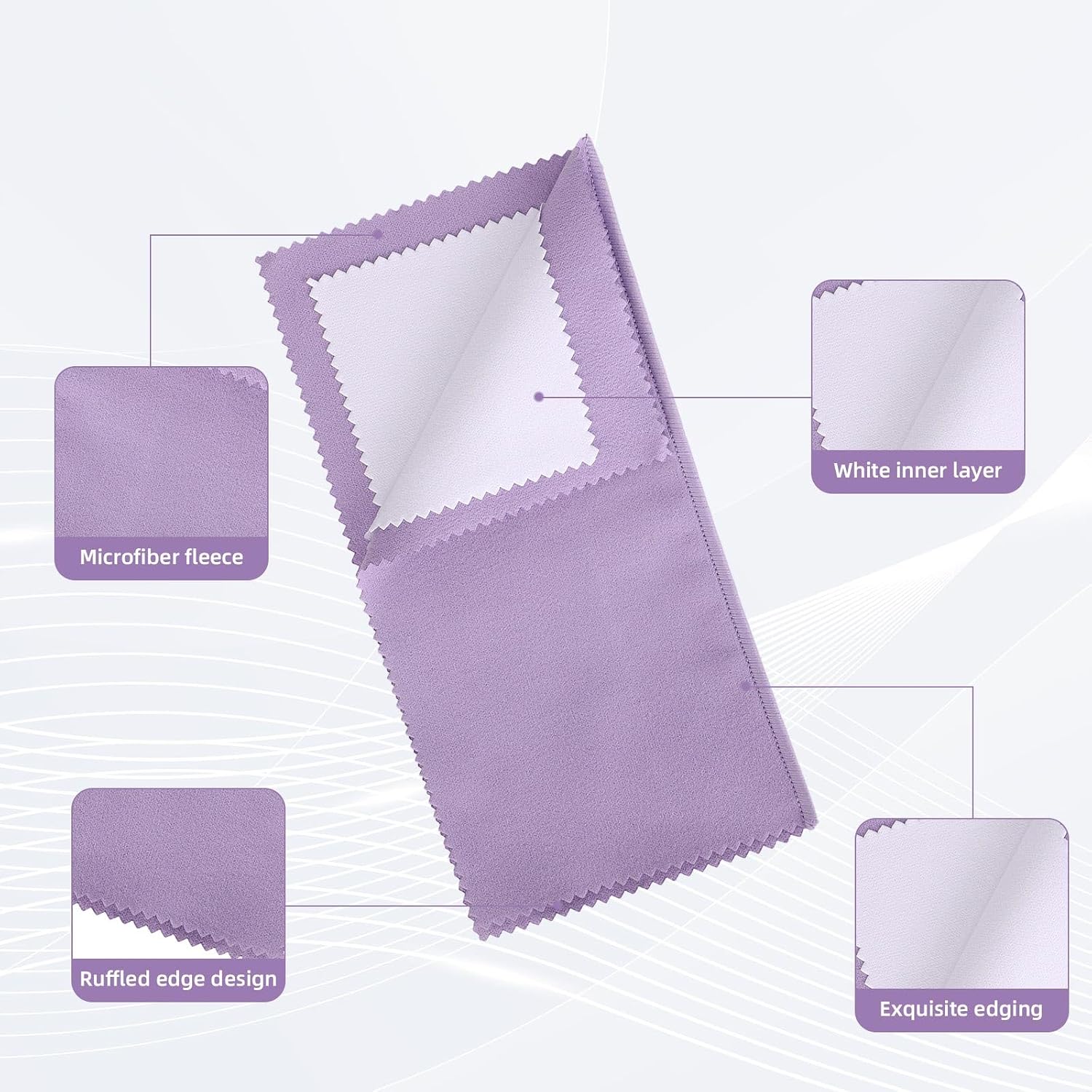 4pcs Jewelry Cleaning Kit, 2 Silver Polishing Cloth & 2 Soft Brush for All Jewelry Silver Gold Diamonds Rings Chains Scratch Free Cleaning (Purple)
