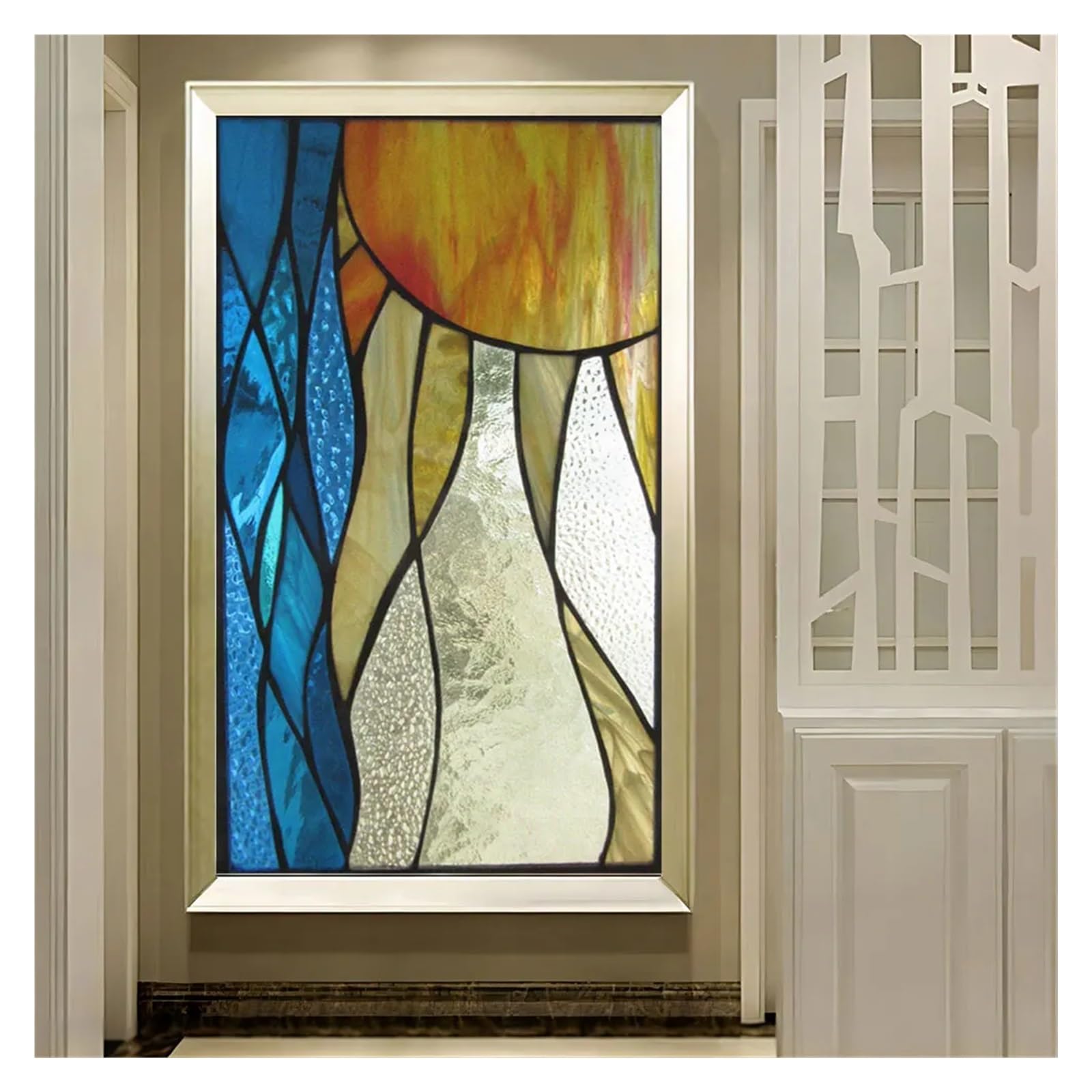 Mdsiokhj Color 2 Stained Glass Window Film Church Style Pattern Pvc Frosted Sliding Door Decoration Film Static Clings Non-Glue Glass Sticker(,60Cmx90cm)