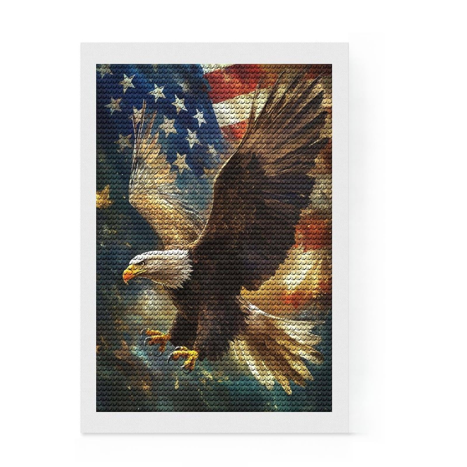 Junmoney American Bald Eagle Diamond Art Kit 8"x12", Stress Relief Craft, Living Room Decor, for Craft Lovers, Festive Craft Gift