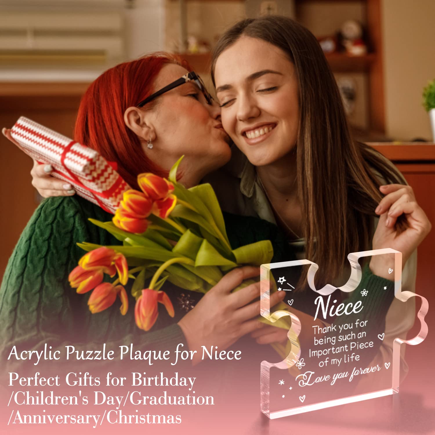 Funnli Niece Gifts from Auntie Acrylic Plaque - Mothers Day Graduation Christmas Anniversary Wedding Valentines Day Birthday Gifts for Niece 3.35 x 2.76 Inch Desk Decorations