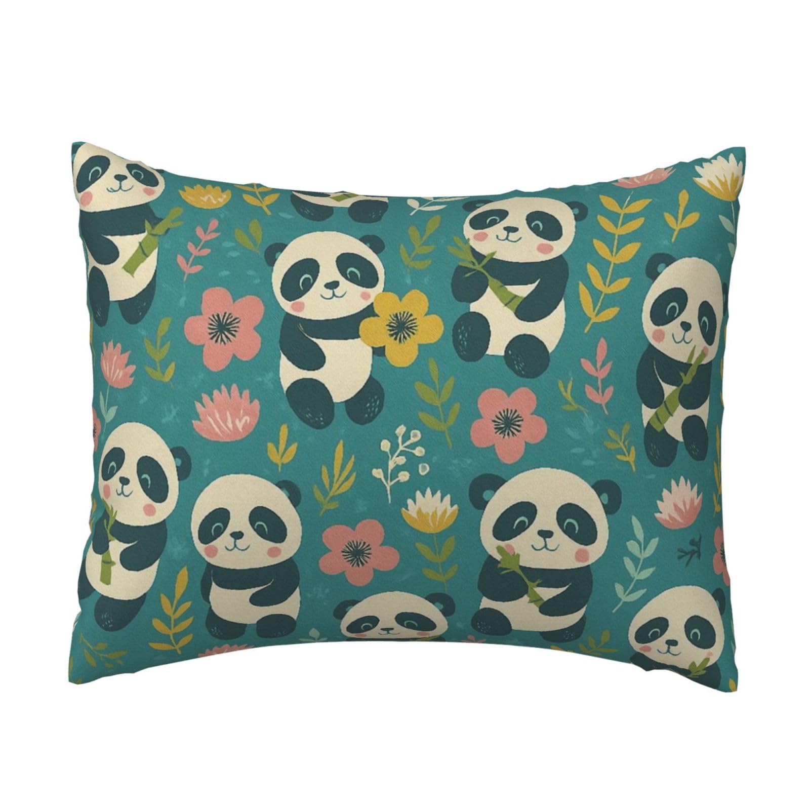 Cute Panda, Bamboo and Flower Pillowcase Soft Plush with Zipper Decorative Pillowcovers 16x20 in