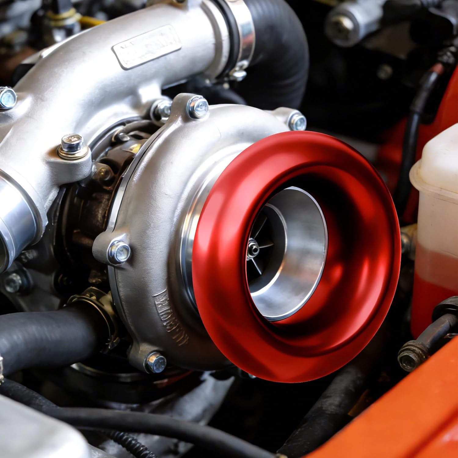 Velocity Stack Adapter, Aluminum Decorative Air Intake Turbo Guard 3.5 Inch Air Inlet Stack- Red