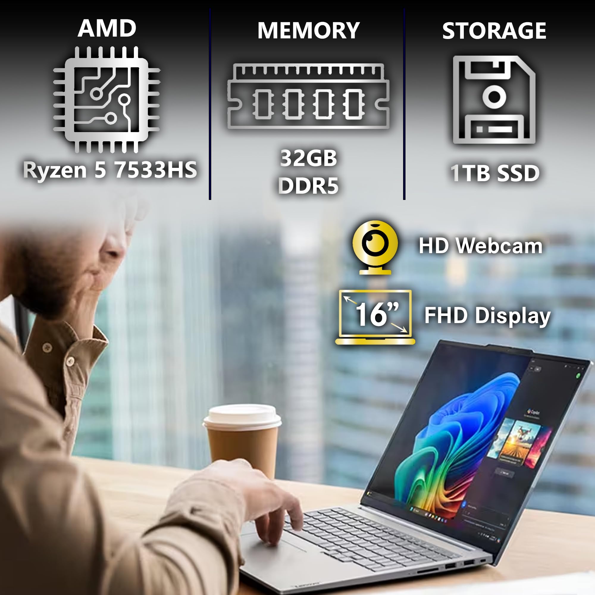 Amazon.com: Lenovo ThinkBook 16 G7 Business Laptop, 16” FHD+, AMD