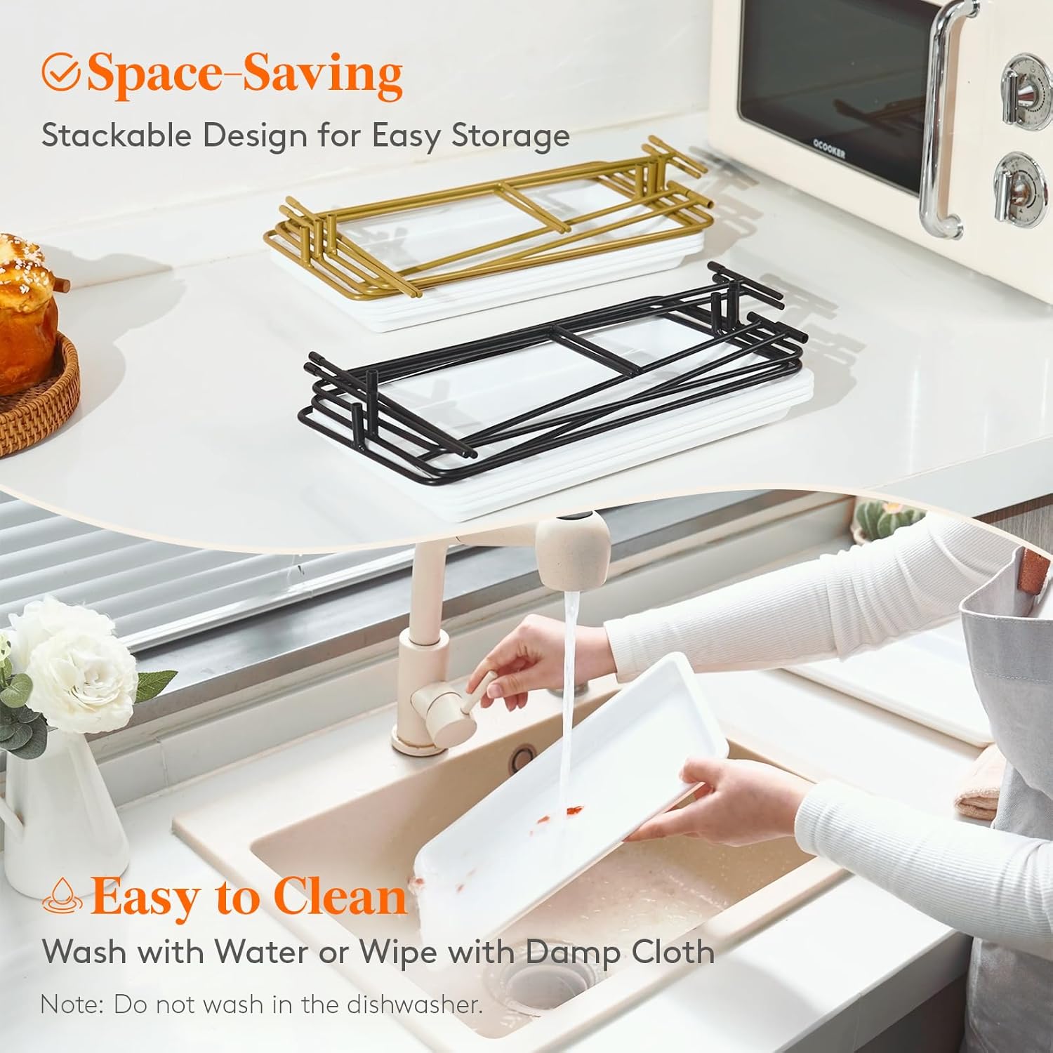 Lifewit 3 Tier Serving Tray, 30 x 17 cm/12 x 6.5 White Plastic Tiered Food Serving Platters, Tiered Tray Stand for Party with Black Collapsible Metal Stand, Dessert Display Stand for Cookies/Crackers - Image 9