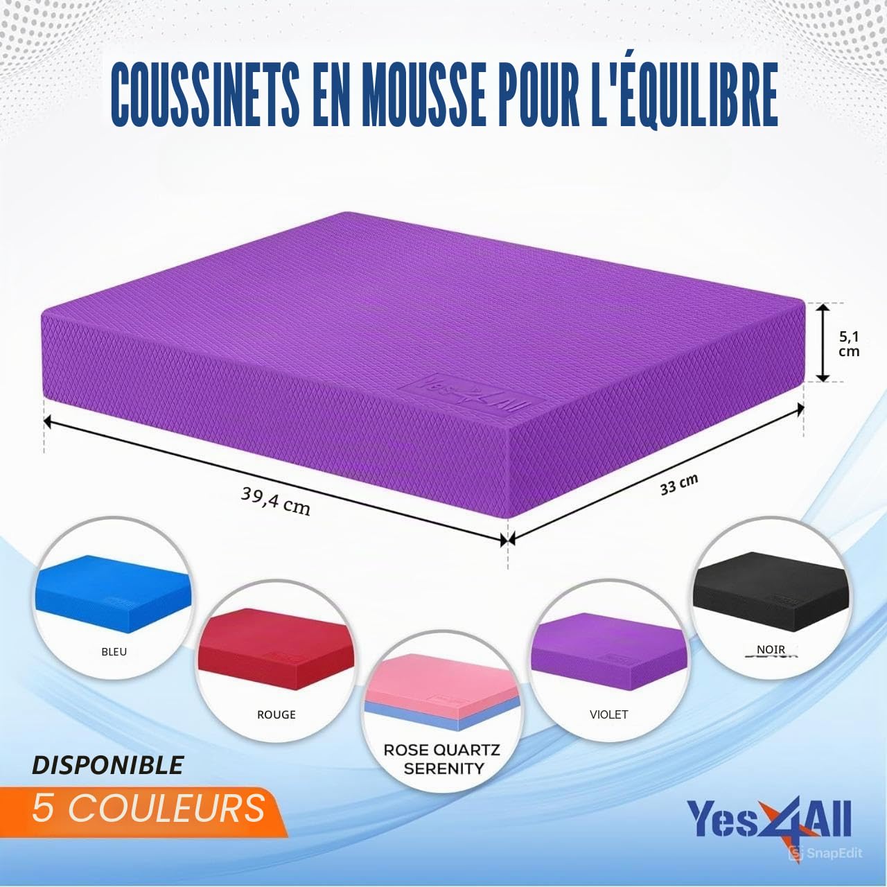 Yes4All Coussin d'équilibre En Mousse L XL, Tapis d'équilibre ; Balance Pad pour le fitness, le Pilates, la Gym, Le Yoga ; Différentes Couleurs Et Tailles