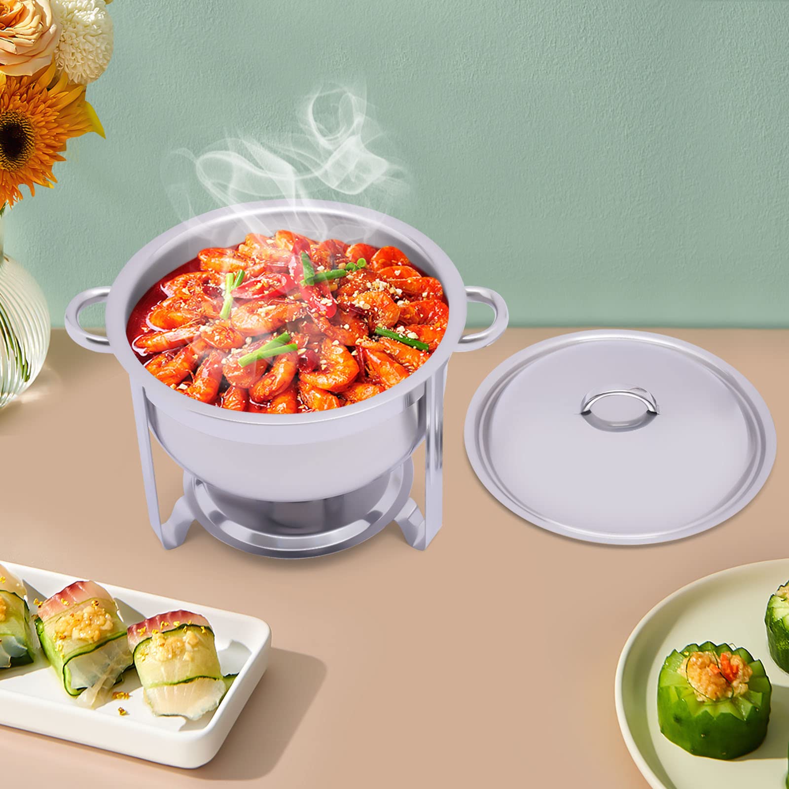 Contenitore termico per alimenti, per alimenti, scaldavivande, buffet, pasta combustibile, piastra per barbecue, contenitore elettrico in acciaio inox, 5 l, rotondo