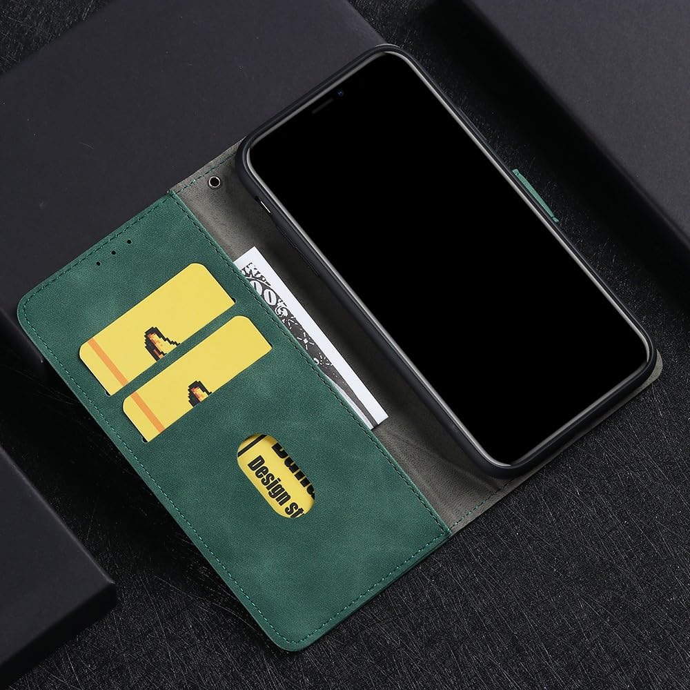 Compatible avec OPPO Reno 5 5G / Find X3 Lite (couleur : vert) Emplacements pour cartes magnétiques Coque arrière rétro en cuir