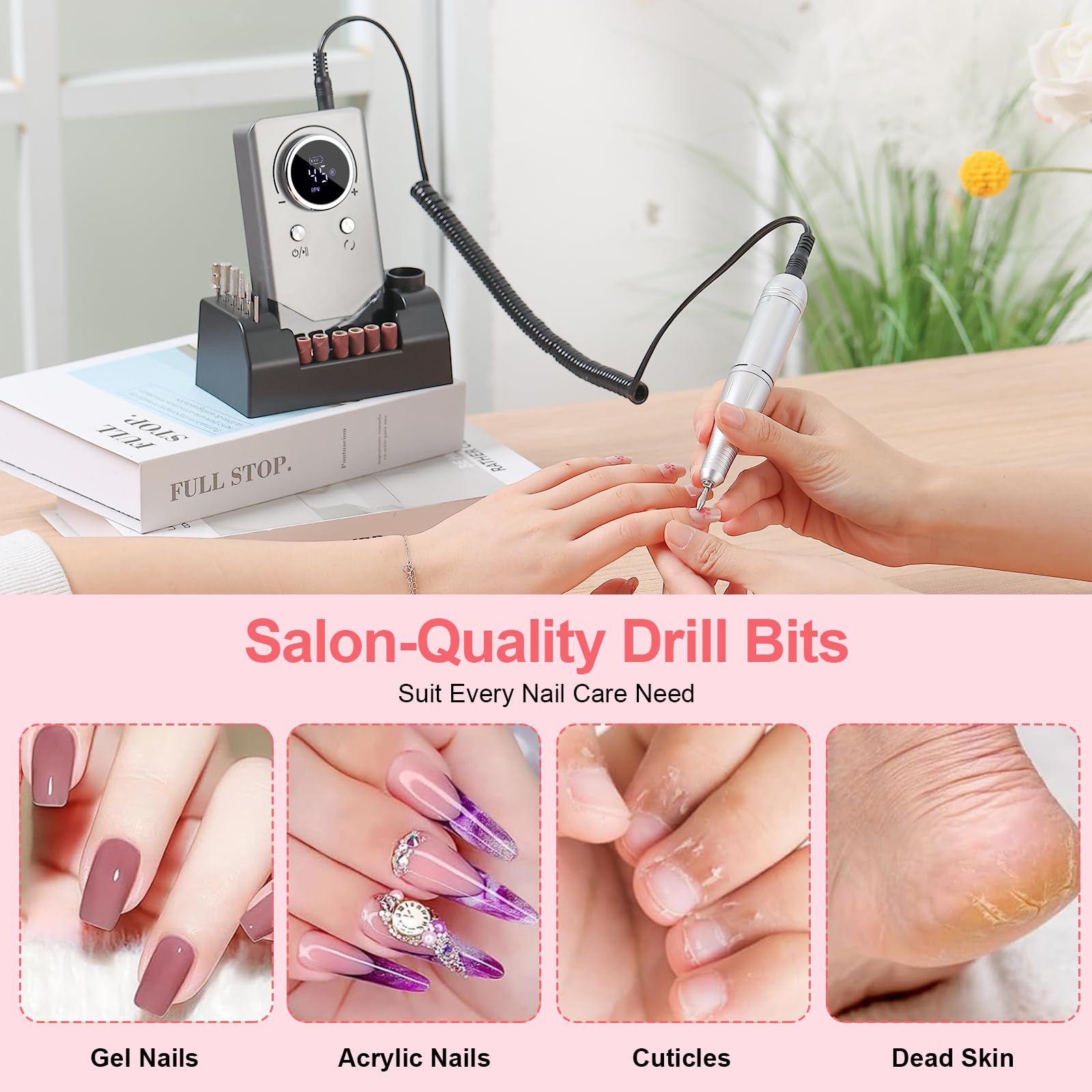 Elektrische 45000RPM Nagelbohrmaschine Wiederaufladbare Tragbare Nagelfeile Elektrische DIY Nagelbohrer-Kit mit Smart LCD Bildschirm für Gelnägel Maniküre und Pediküre Reflektierender Körper usw