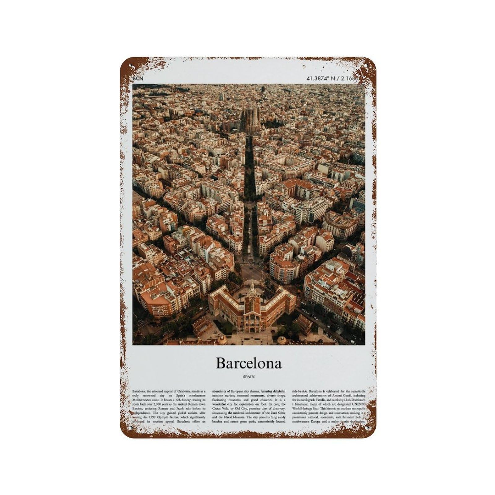 xiaoxiaoshen Barcelona, Spain City Scenery Wall Decor Art Metal Tin Poster Modern Home Decor Art Home Bar Shop Decorations Vintage Sign 30x20cm