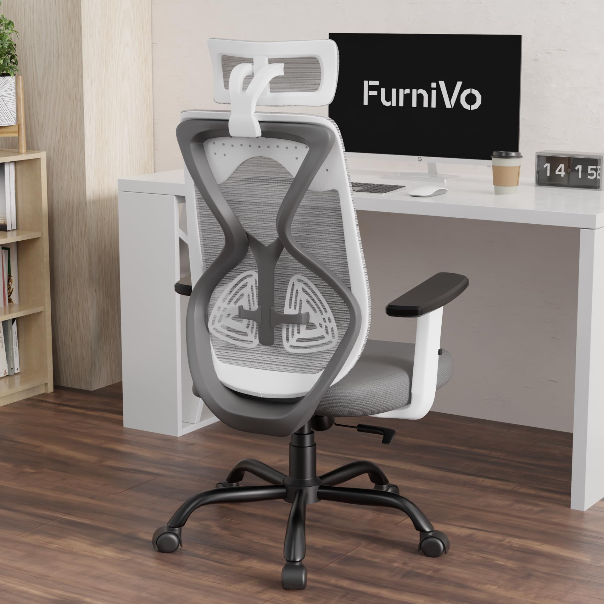 Furnivo Titan Ergonomic Office Chair for Home & Office | Adjustable Armrests | 120 Recline | Lumbar Support | Thick Cushioned Seat | Heavy-Duty Base | 3 Years Warranty (White Grey)