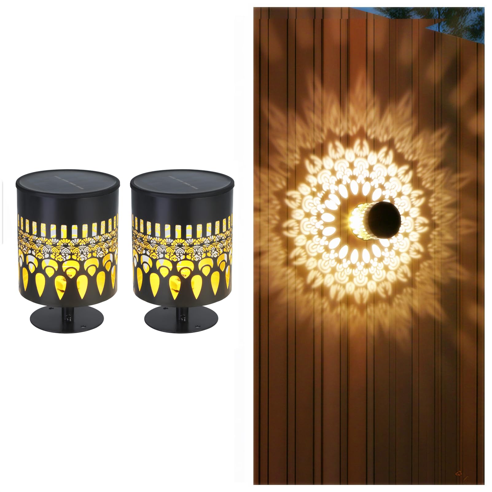 Jopwue Peacock Feathers 2Pcs Solar Wall Mounted Lights Outdoor Garden,Led Wall Mounted Projection Lamp,Peacock Feather,Eagle,Mandala Patterns,360° Surround, Waterproof,Dusk To Dawn For Outdoor/Yard/Garden (Peacock Feathers)