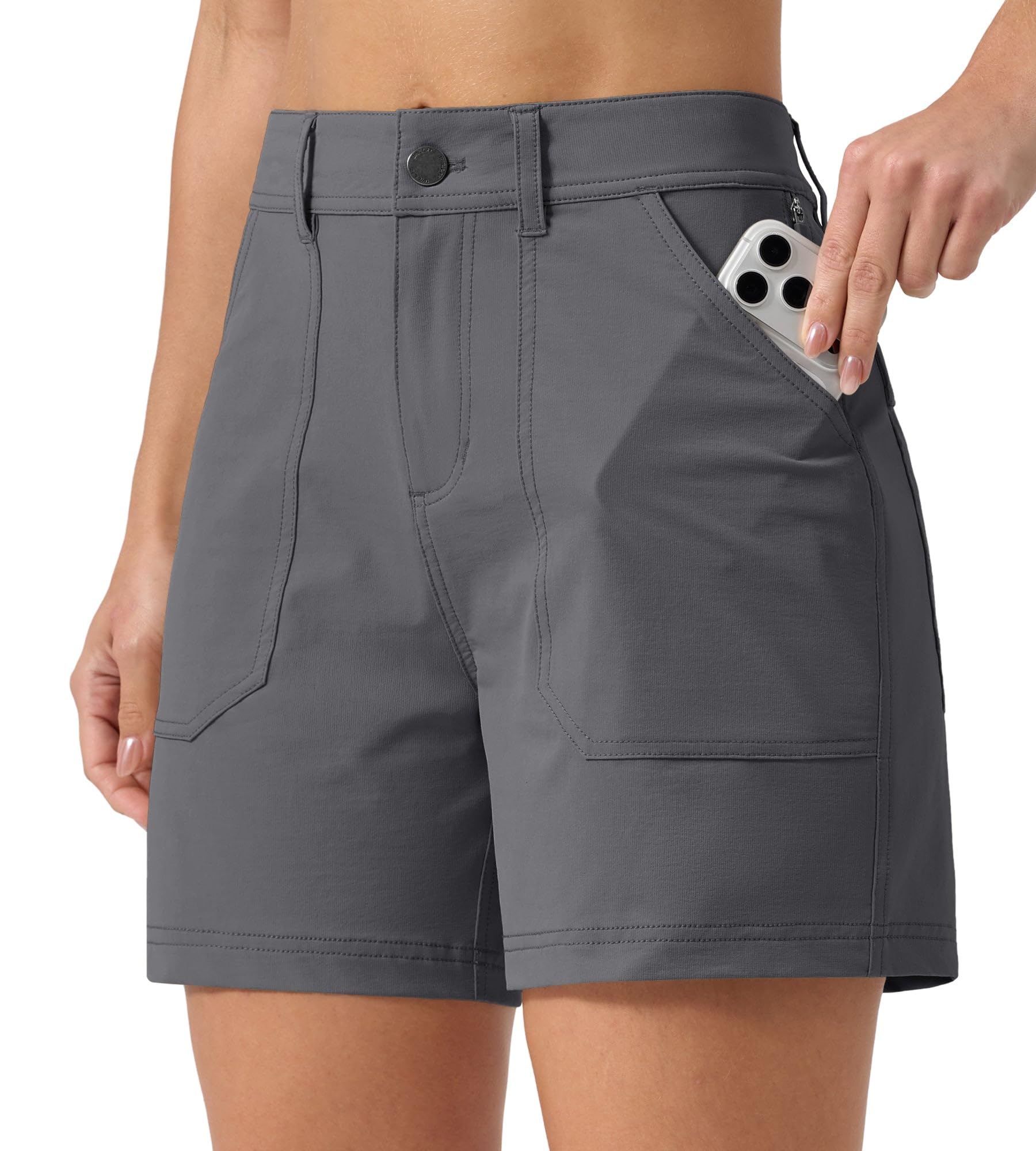 WILLIT Pantaloncini da trekking da donna, ad asciugatura rapida, elastici, impermeabili, per attività all'aperto, trekking, 13 cm, con tasche