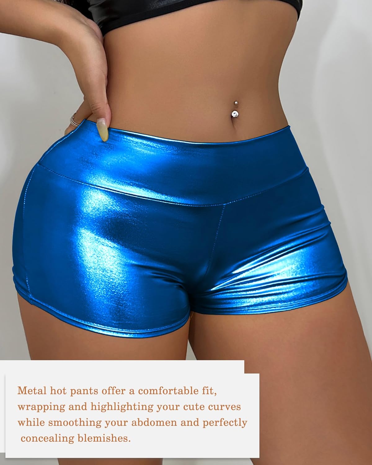 High Waisted Metallic Shorts for Women - Shiny Silver Party Shorts, Stretchy Rave Bottoms for Dance Festival - Image 2