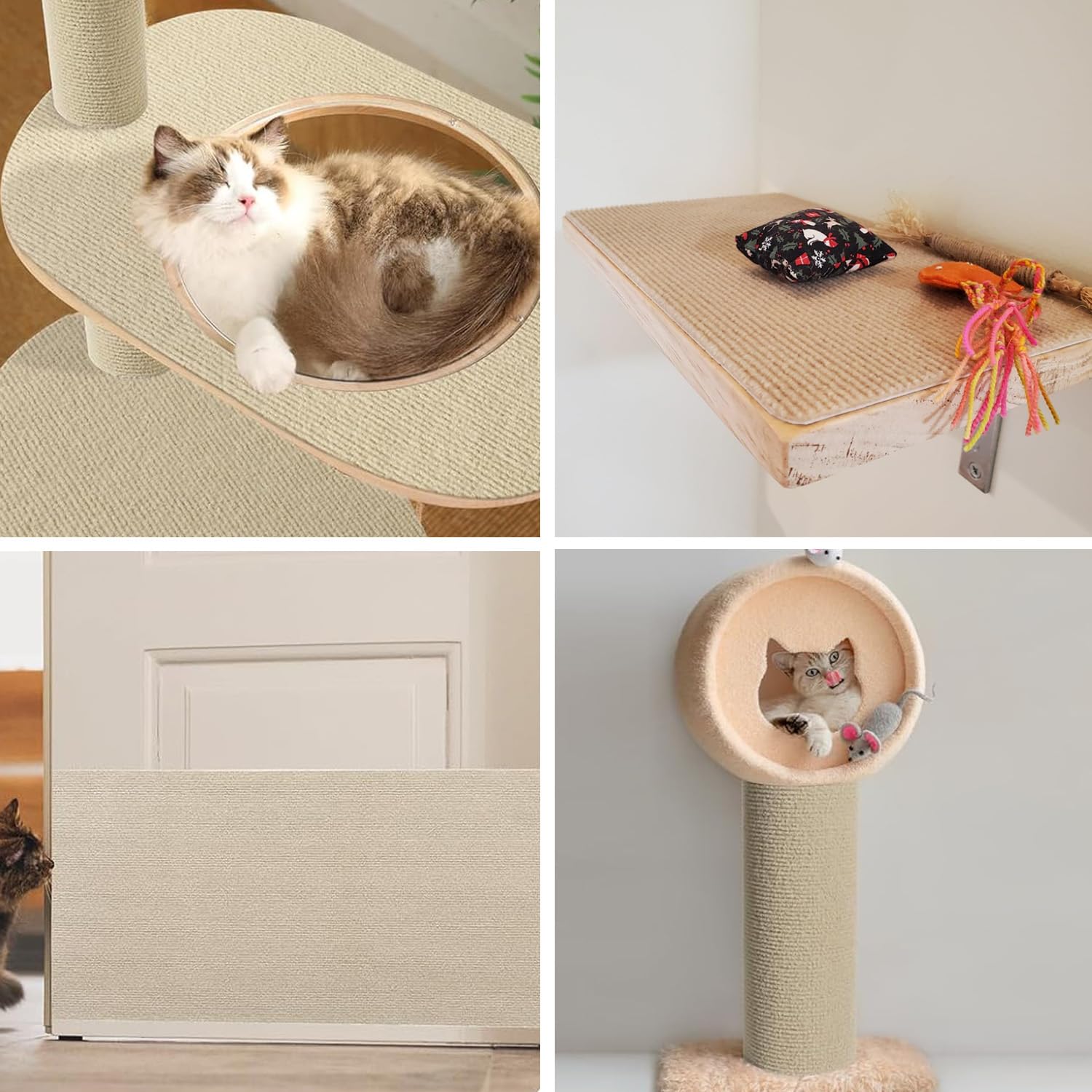 Tapis à griffer autocollant découpable pour chat, tapis de rechange pour arbre à chat, 200 x 40 cm (beige-1 pièce)