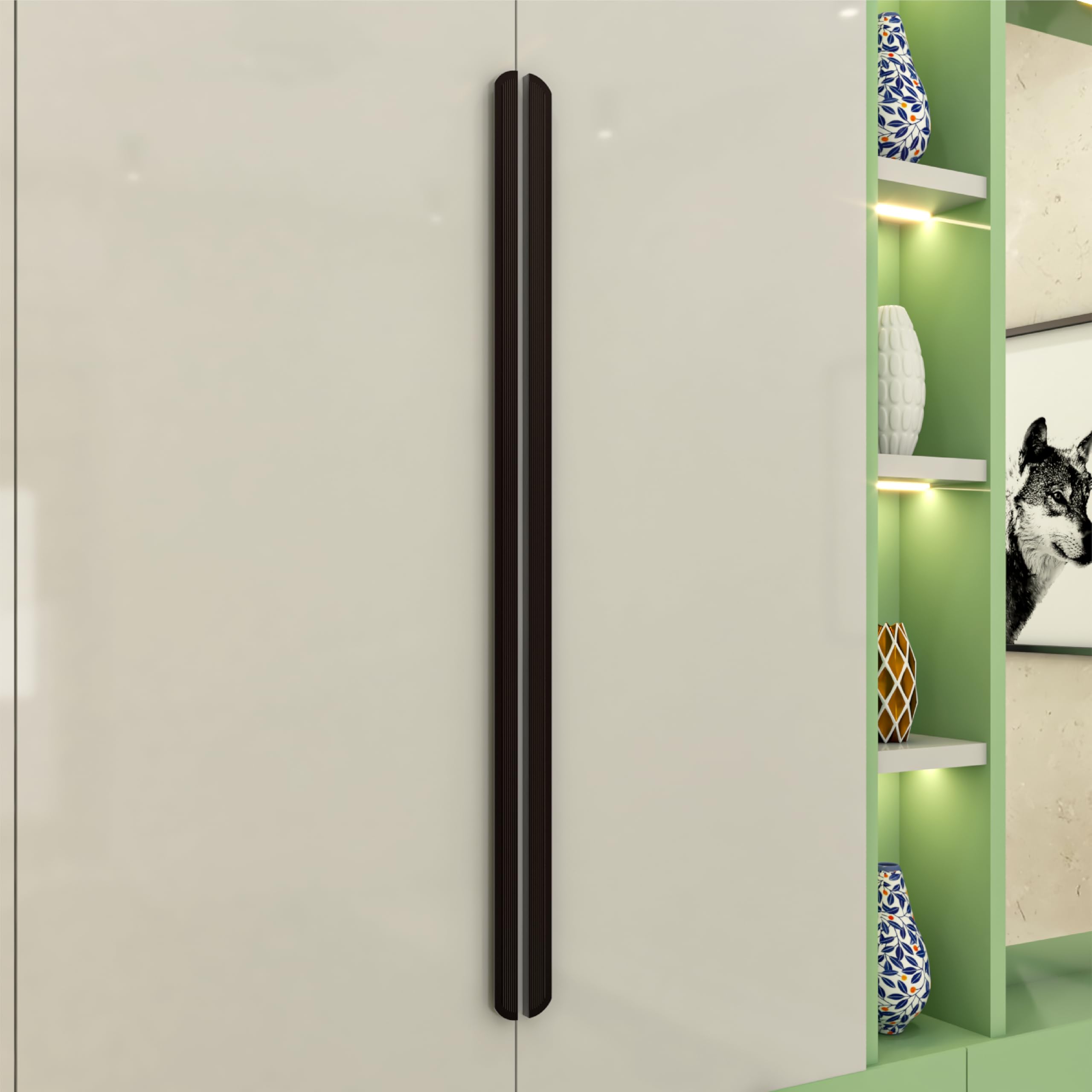 VEZEL 600mm Aluminium Wardrobe Handle, Silk Black, Pack 2