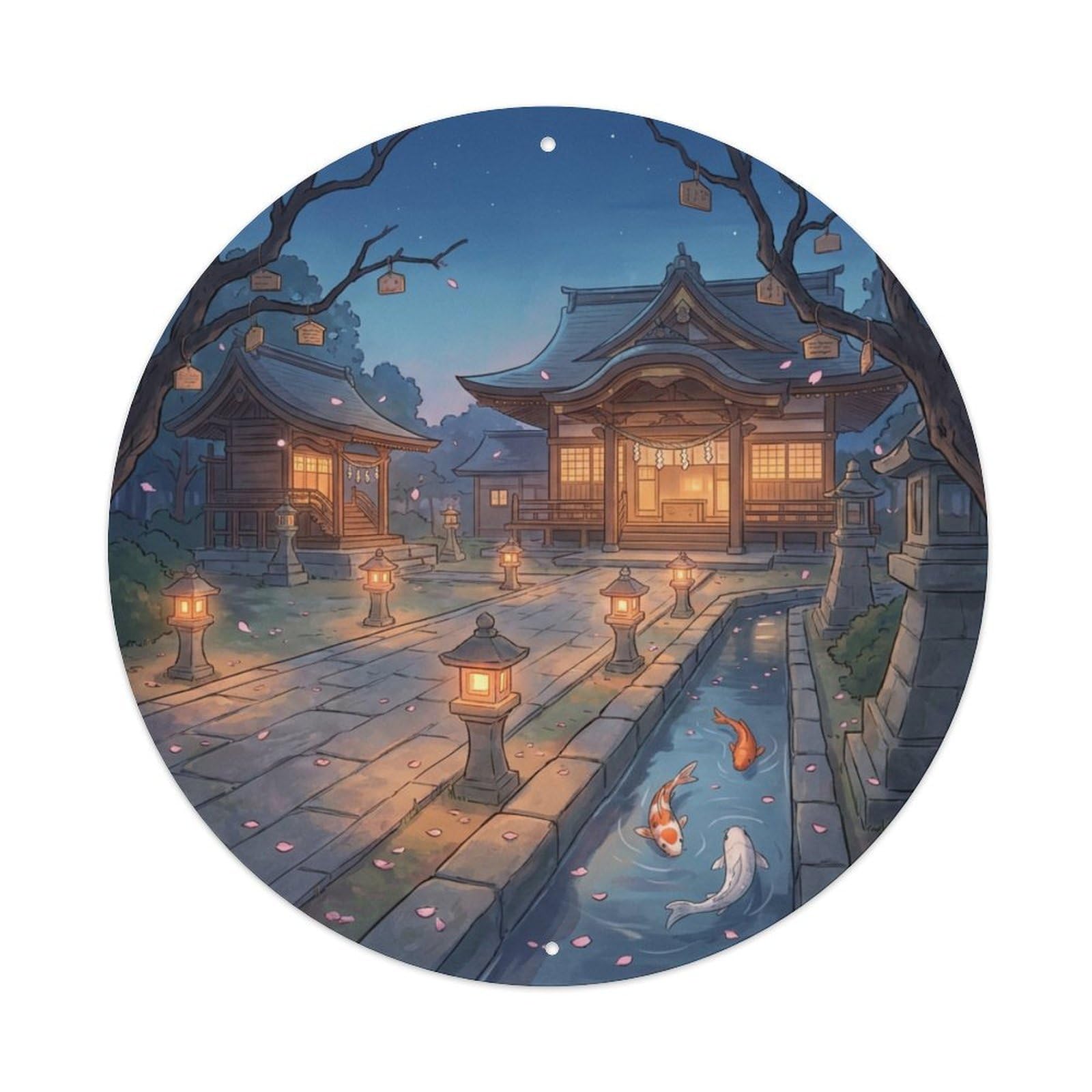 Galvaxio Style Japanese Shrine Lanterns Koi Fish Evening Calm Metal Tin Sign