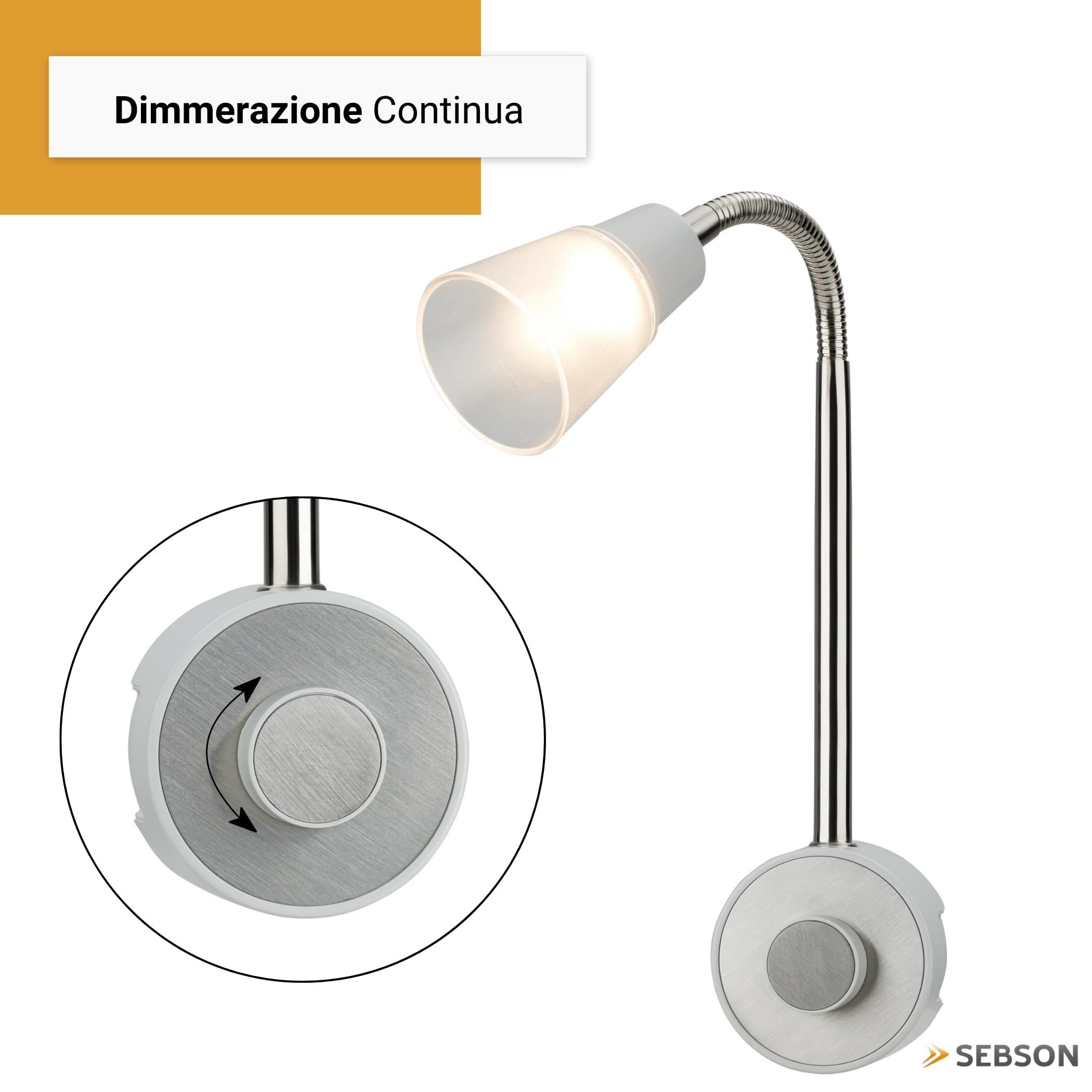 SEBSON Luce Notturna LED da Presa - Set da 2, dimmerabile, flessibile, 2W | Bianco Caldo 2700K, Applique da Parete - Lampada da Lettura con Spina