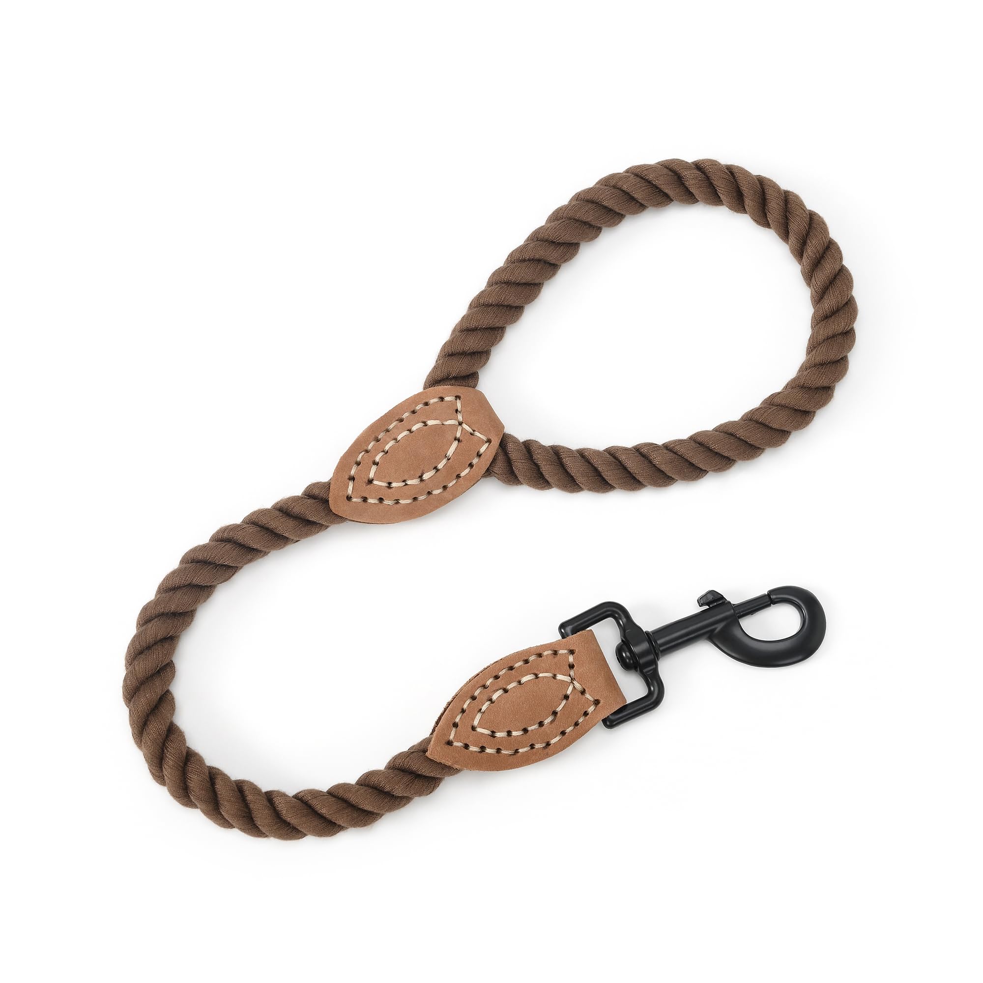 Mile High Life Short Dog Leash | Braided Cotton Rope Dog Leashes with Leather Tailor Tip | 18 Inch Dog Leash w Heavy Duty Metal Clasp | Wedding Dog Leash (Dark Brown, 18 Inches)