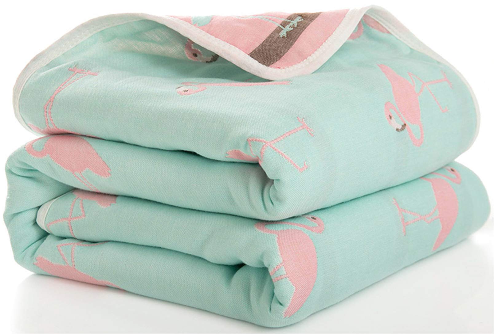 Hayisugar Baby Swaddle Blankets 6 Layer Muslin Swaddle Wrap 100% Cotton Stroller Cover Receiving Blankets Infant, Newborn Blanket for Crib, Travel, Outdoor, Flamingo, 110x110cm — image 1