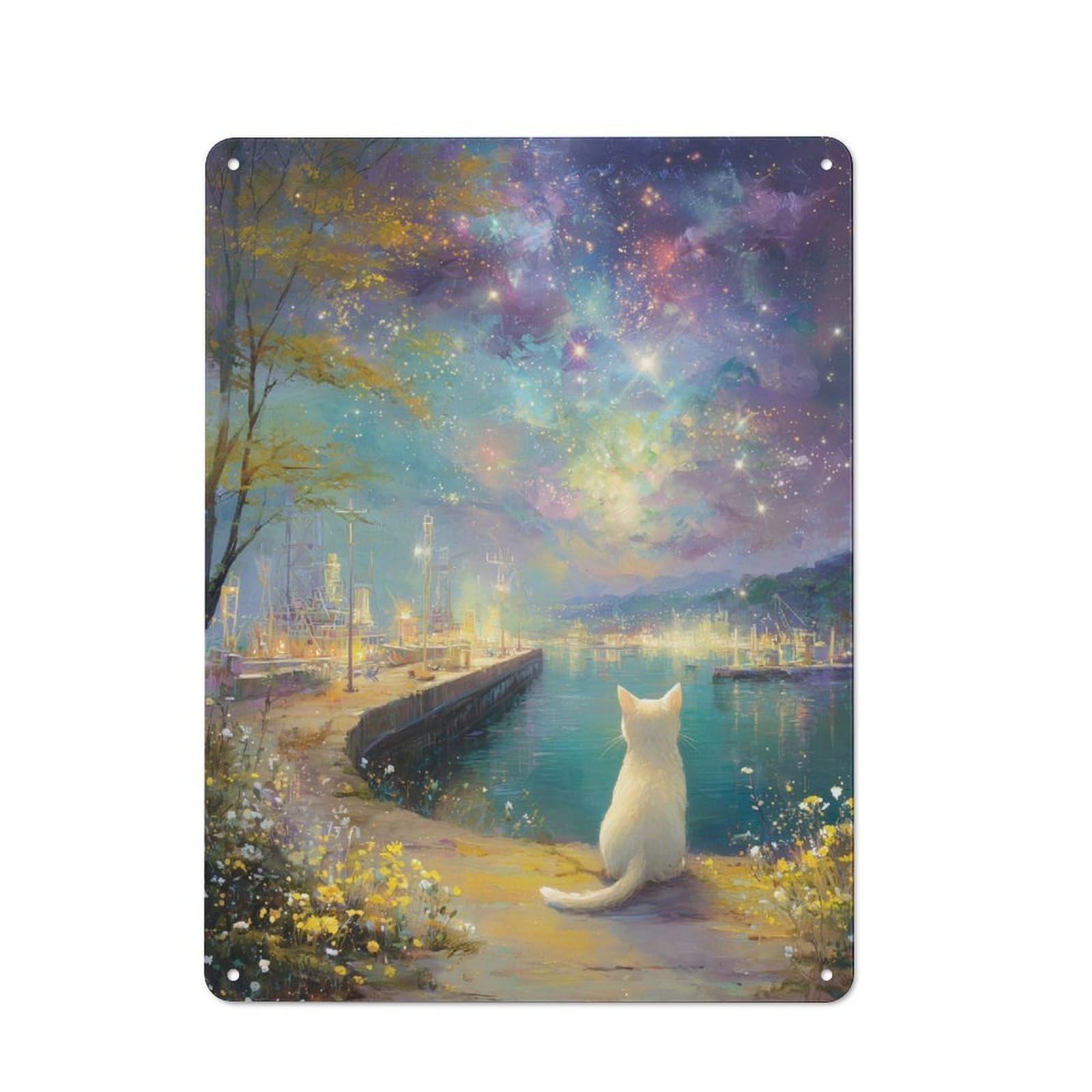 Junmoney Starry Night Harbor 40X30cm Retro Metal Sign With For Man Cave Or Games Room, Tin Sign Wall Decor For Games Rooms And Man Caves