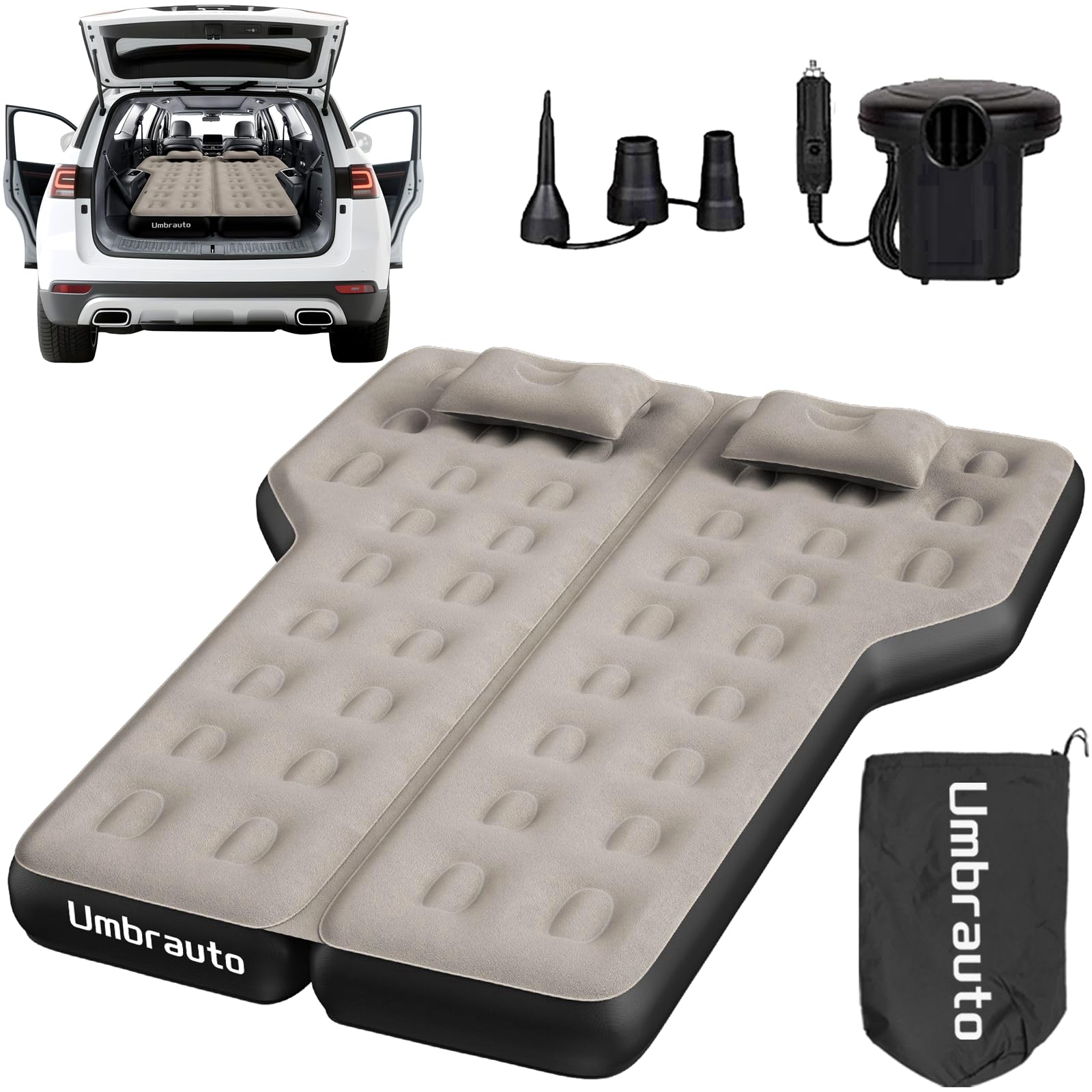 Umbrauto 78.7" Inflatable Air Mattress for Mid- and Full-Size SUV, Van Sleeping Airbed for Back Trunk with Back Seat Folded, Car Camping Travel Pad with Electric Pump, Pillows, Repair Patch Kit